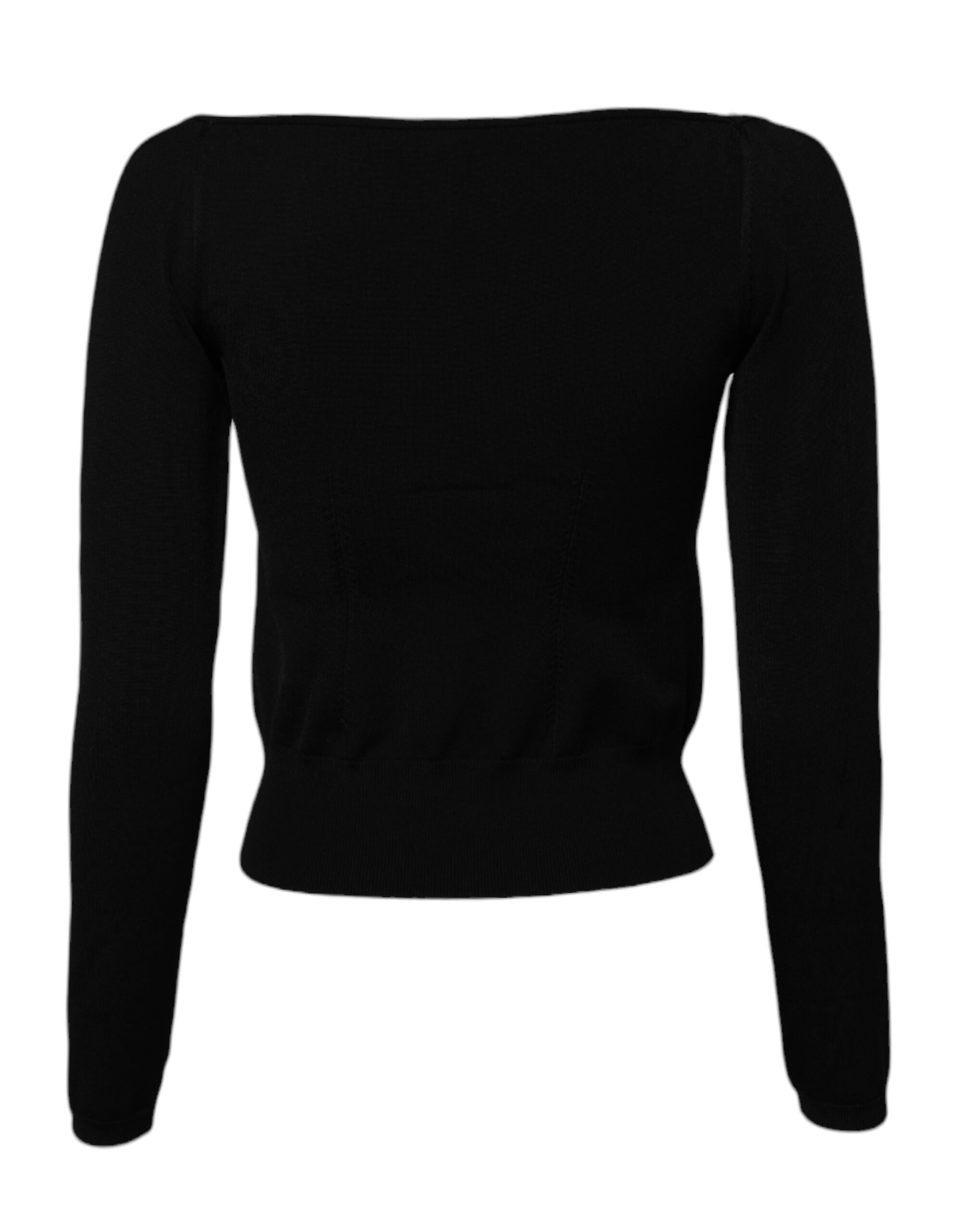 Black Square Neckline Long Sleeves Sweater - ventzia