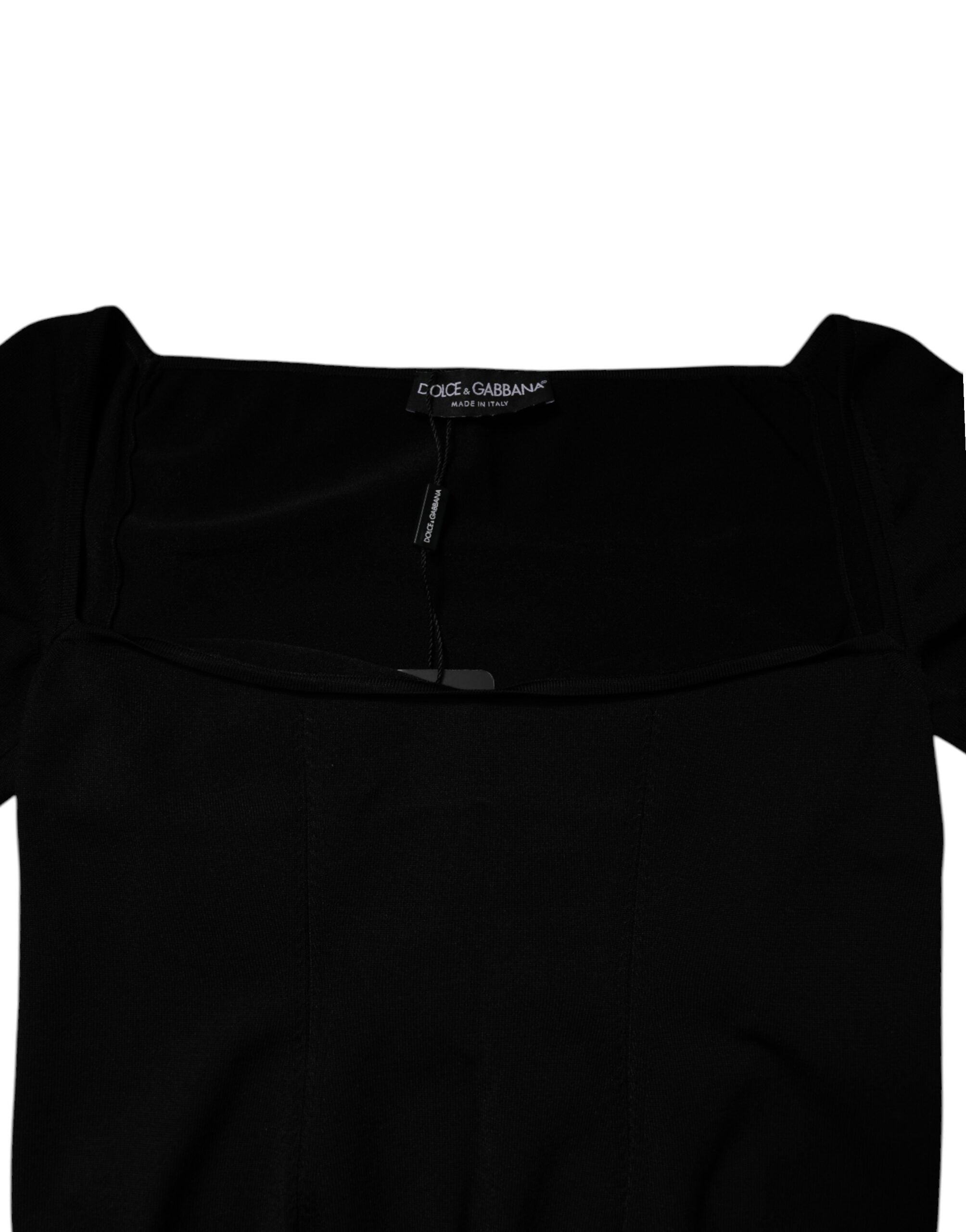Black Square Neckline Long Sleeves Sweater - ventzia