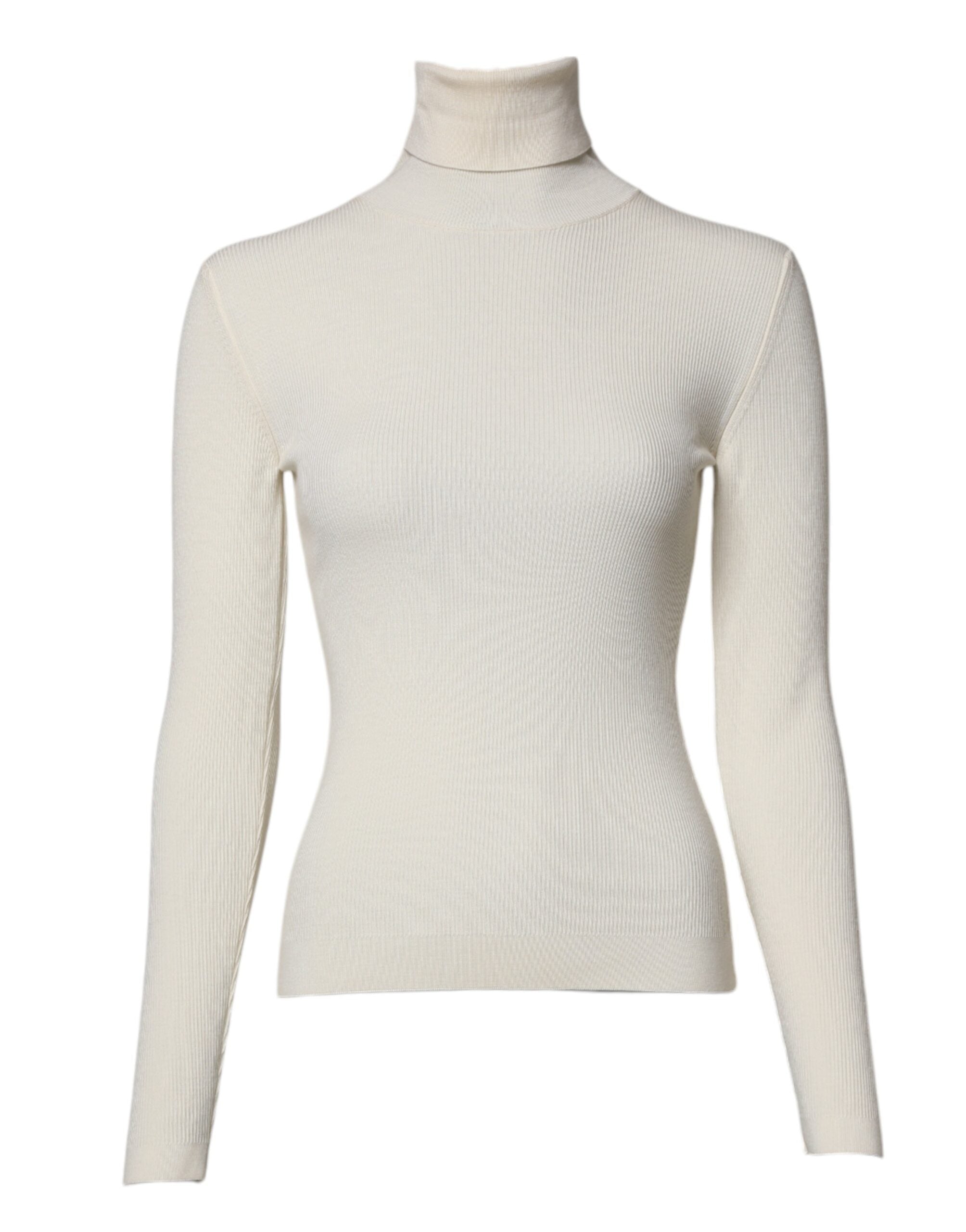 Cream Long Sleeves Turtleneck Slim Sweater - ventzia