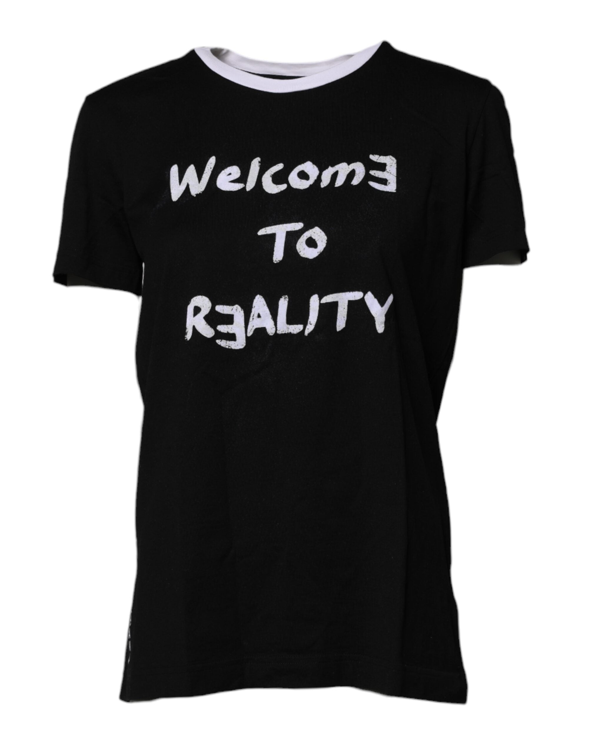 Black Printed Round Neck Top Cotton T-shirt - ventzia