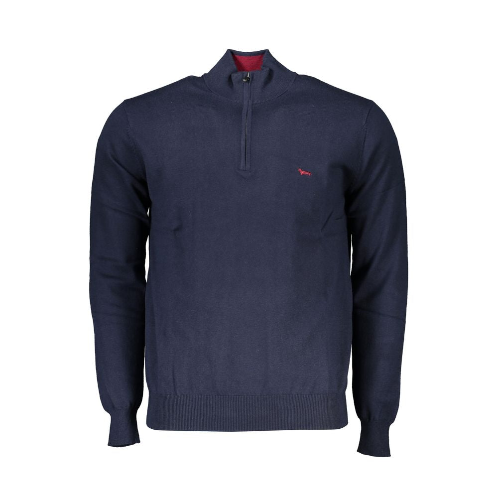 Chic Half-Zip Blue Sweater with Embroidery Detail - ventzia