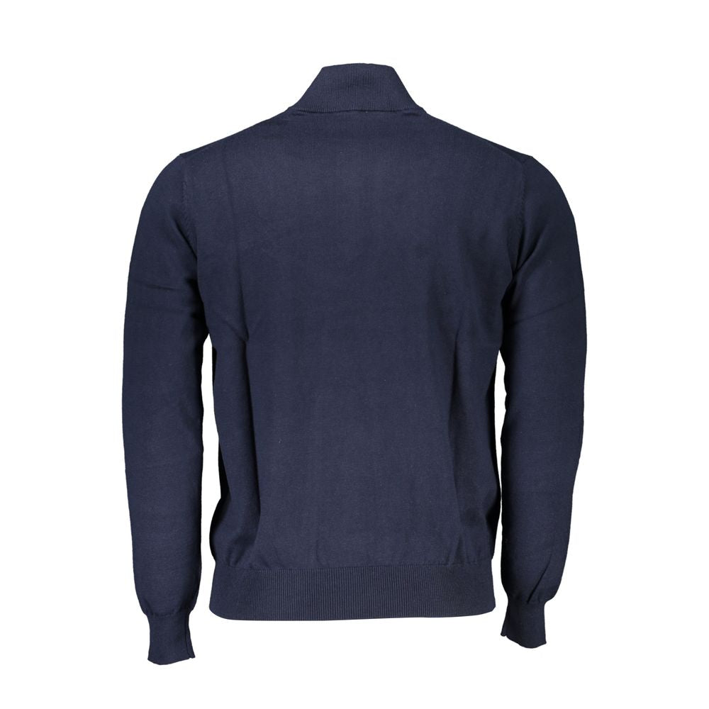 Chic Half-Zip Blue Sweater with Embroidery Detail - ventzia