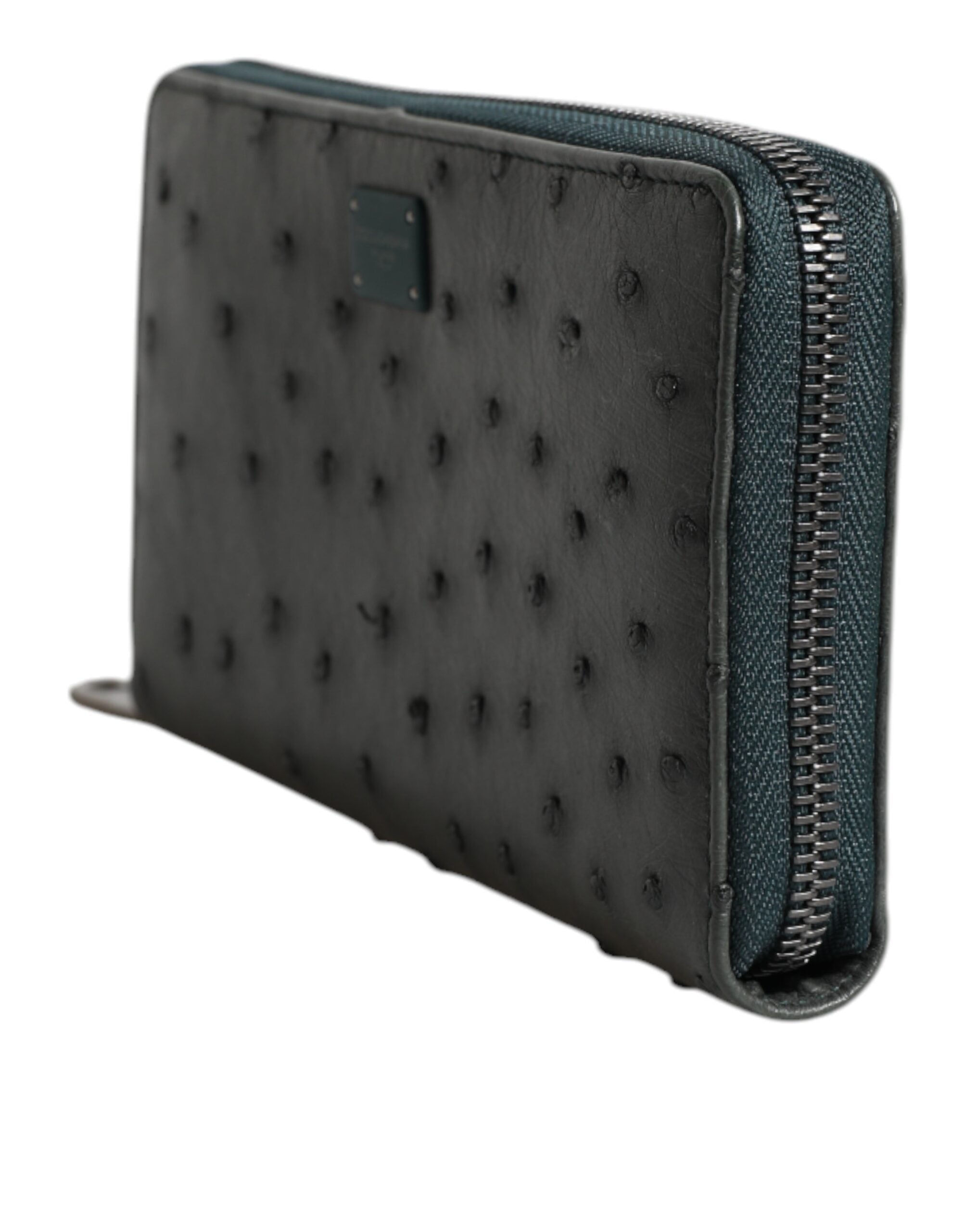 Green Ostrich Logo Plaque Zip Around Continental Wallet - ventzia