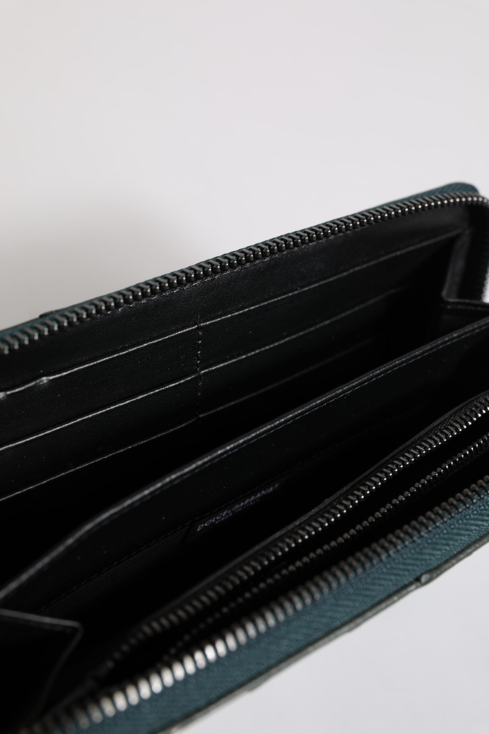 Green Ostrich Logo Plaque Zip Around Continental Wallet - ventzia