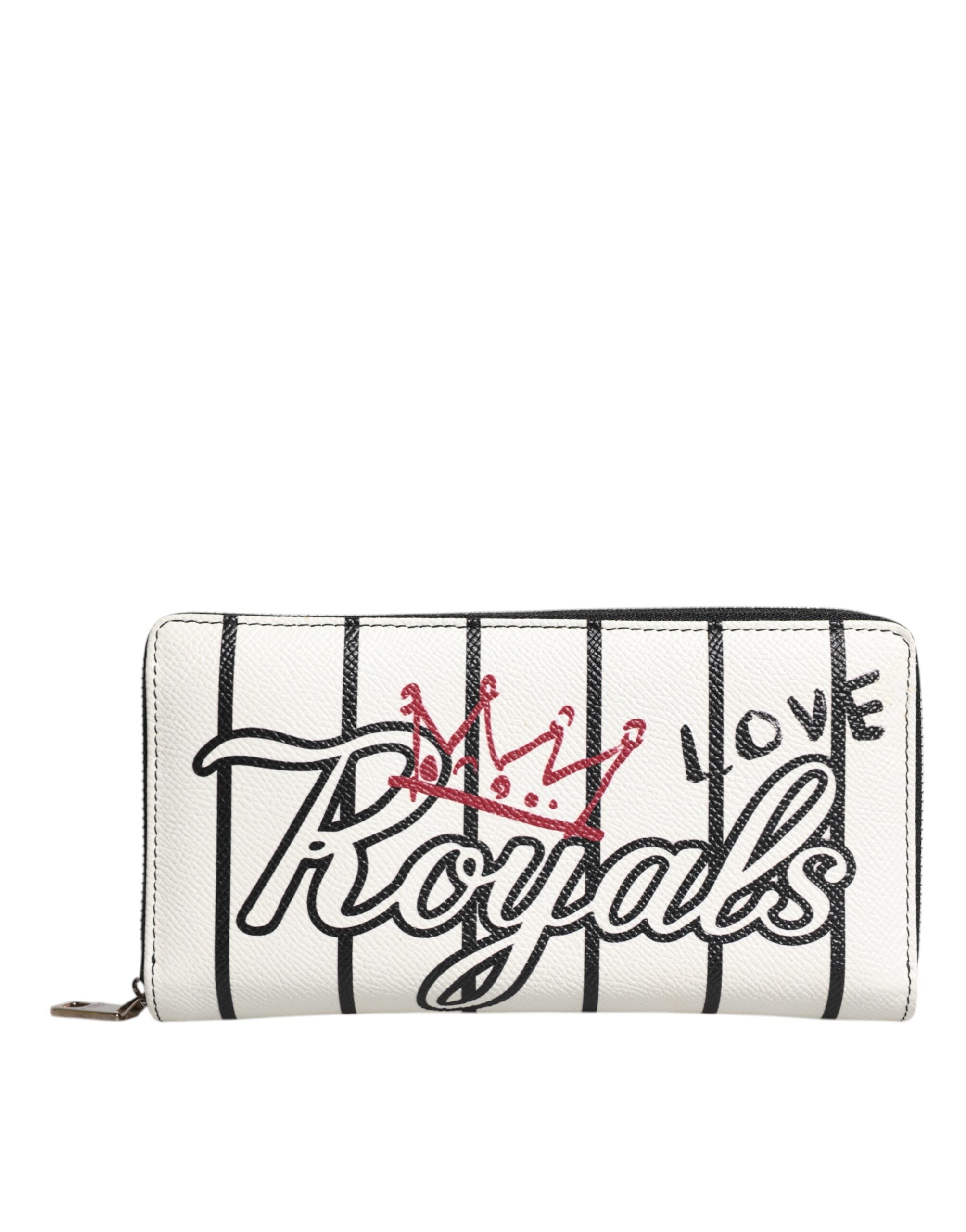White Leather DG Crown Royals Continental Zip Around Wallet - ventzia