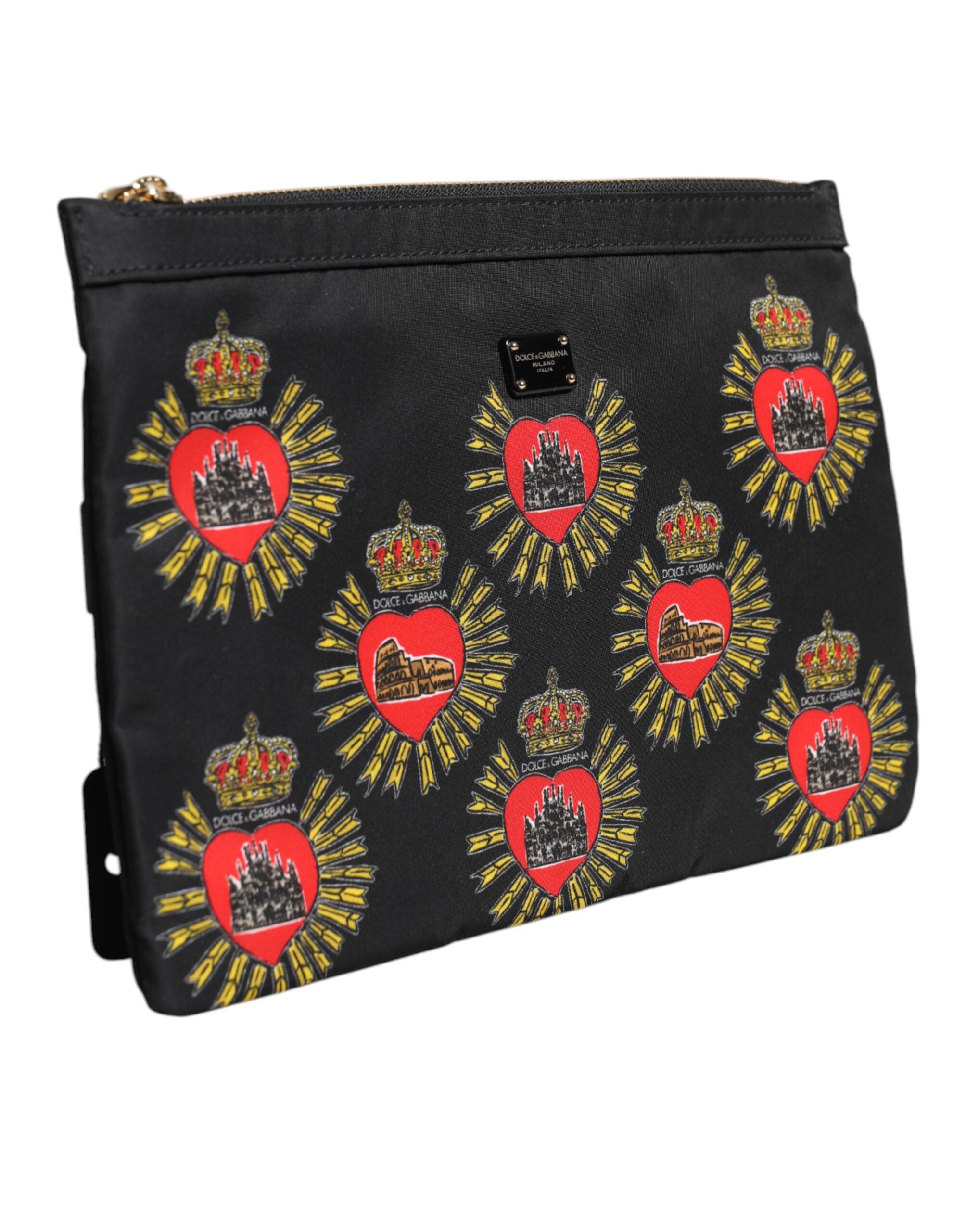 Black Red Nylon Sacred Heart Clutch Pouch Bag - ventzia