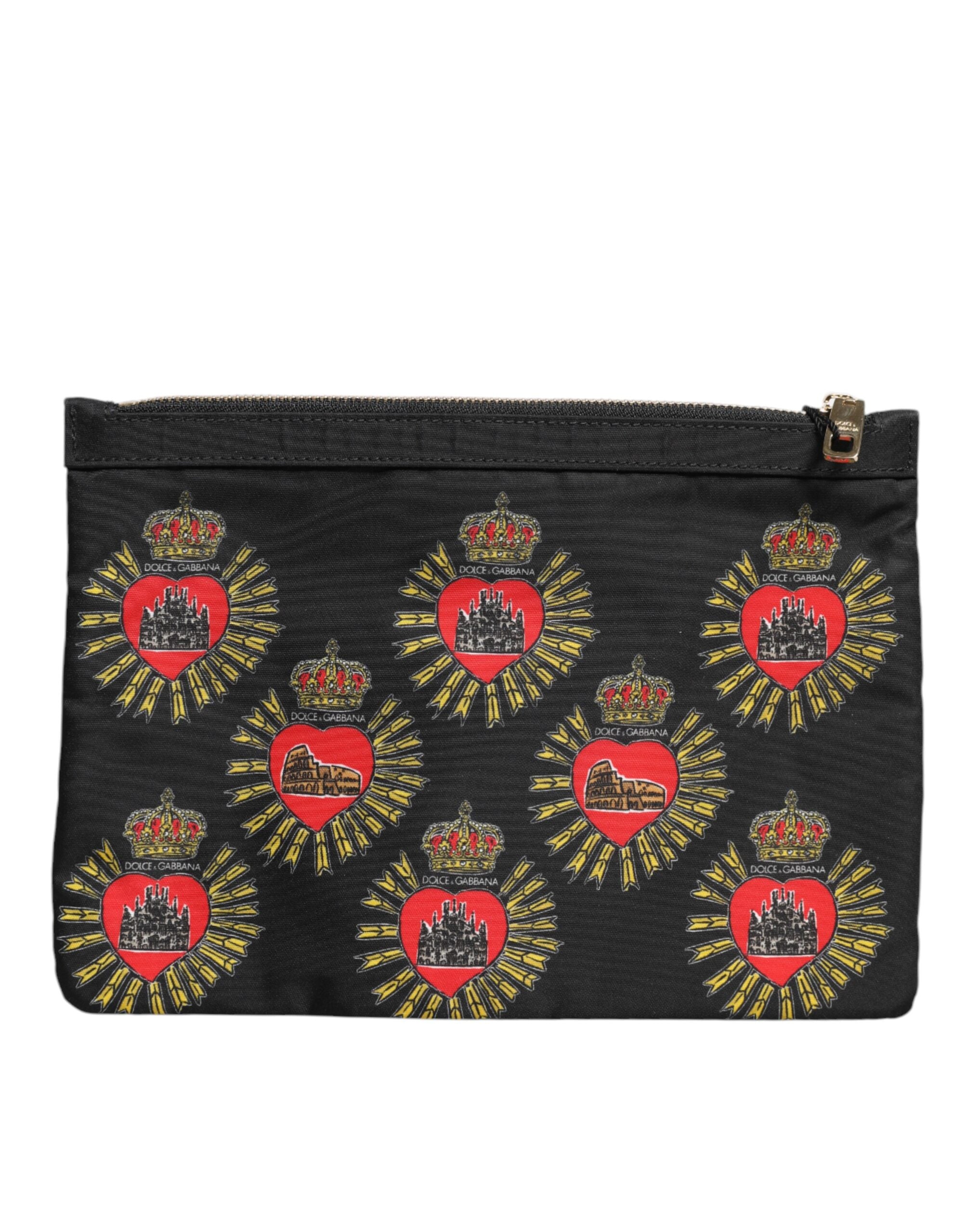 Black Red Nylon Sacred Heart Clutch Pouch Bag - ventzia