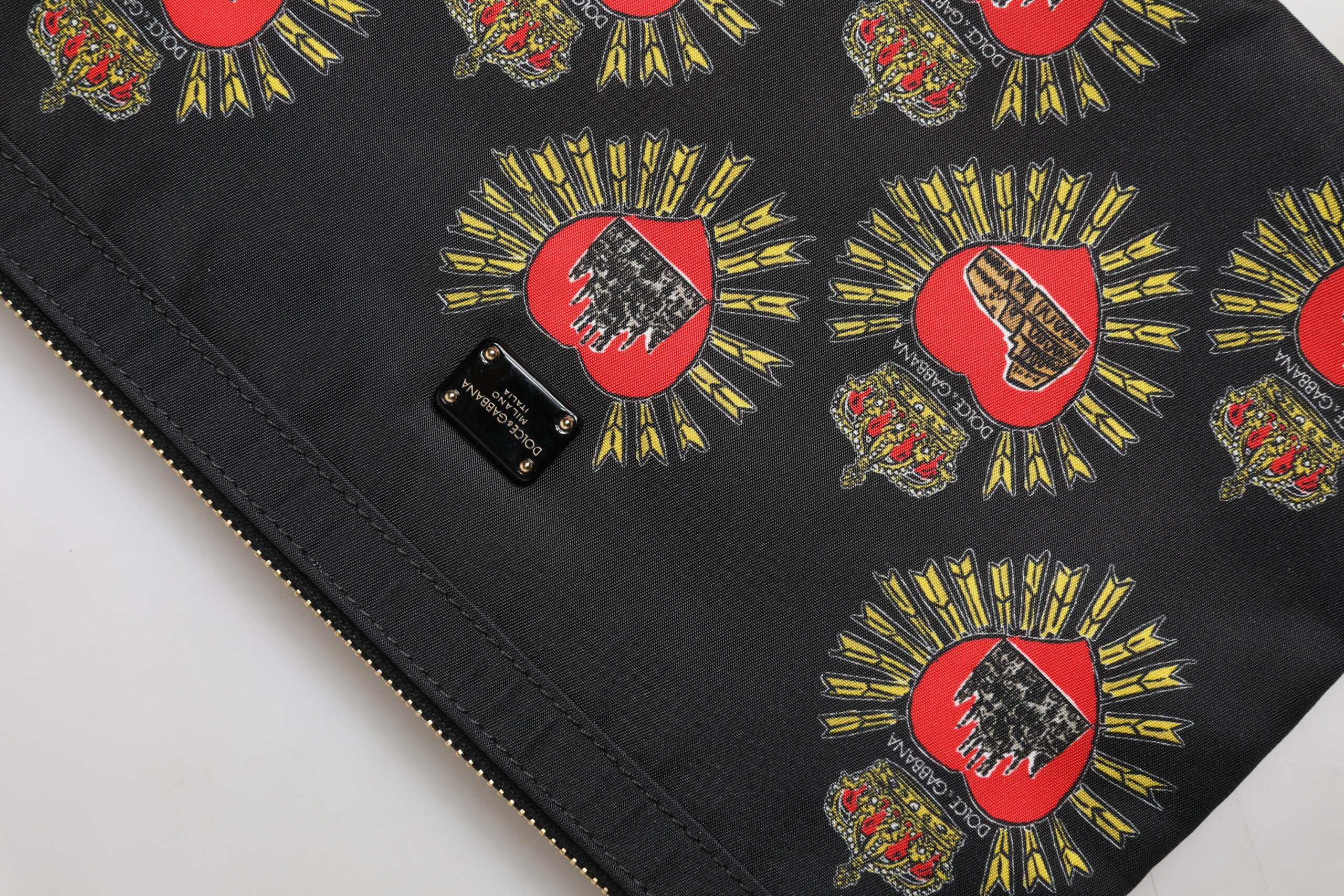 Black Red Nylon Sacred Heart Clutch Pouch Bag - ventzia