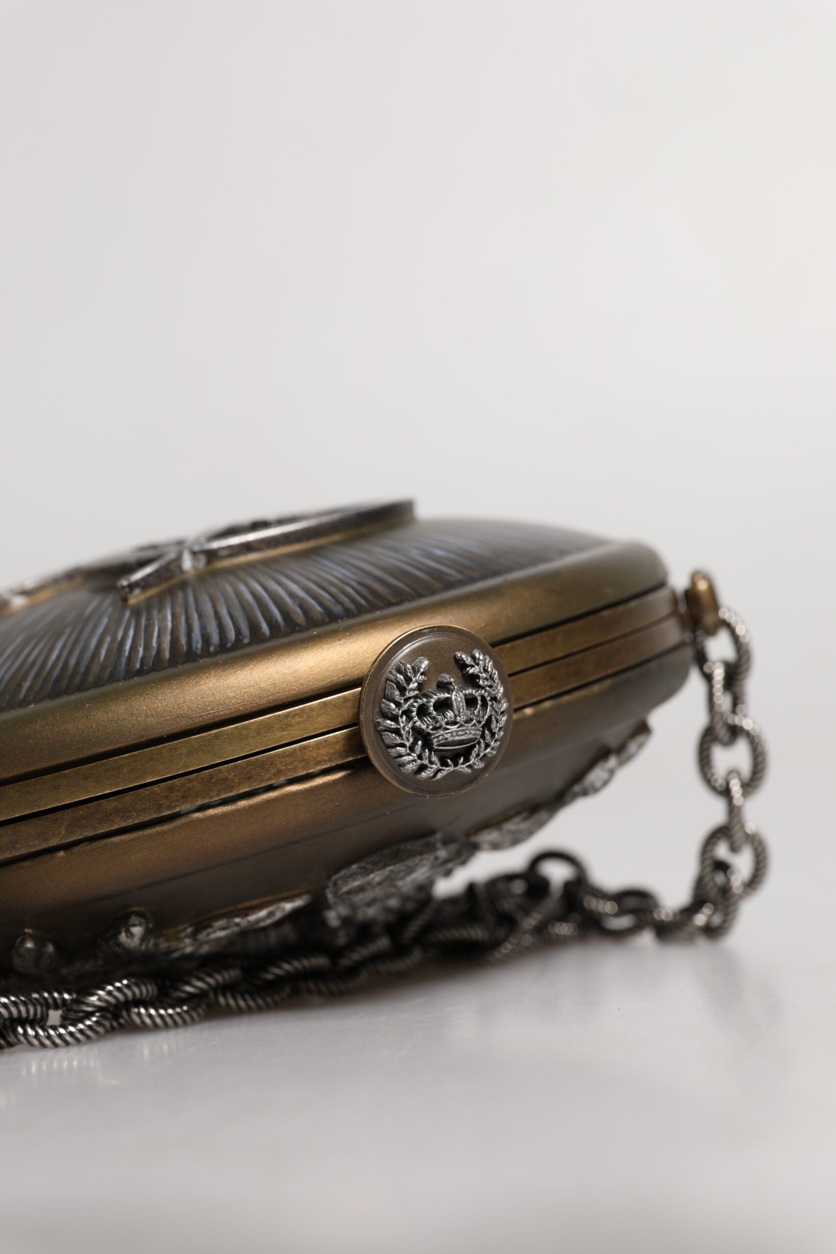 Gold Brass Metal DG Crown Clutch Crossbody Bag - ventzia