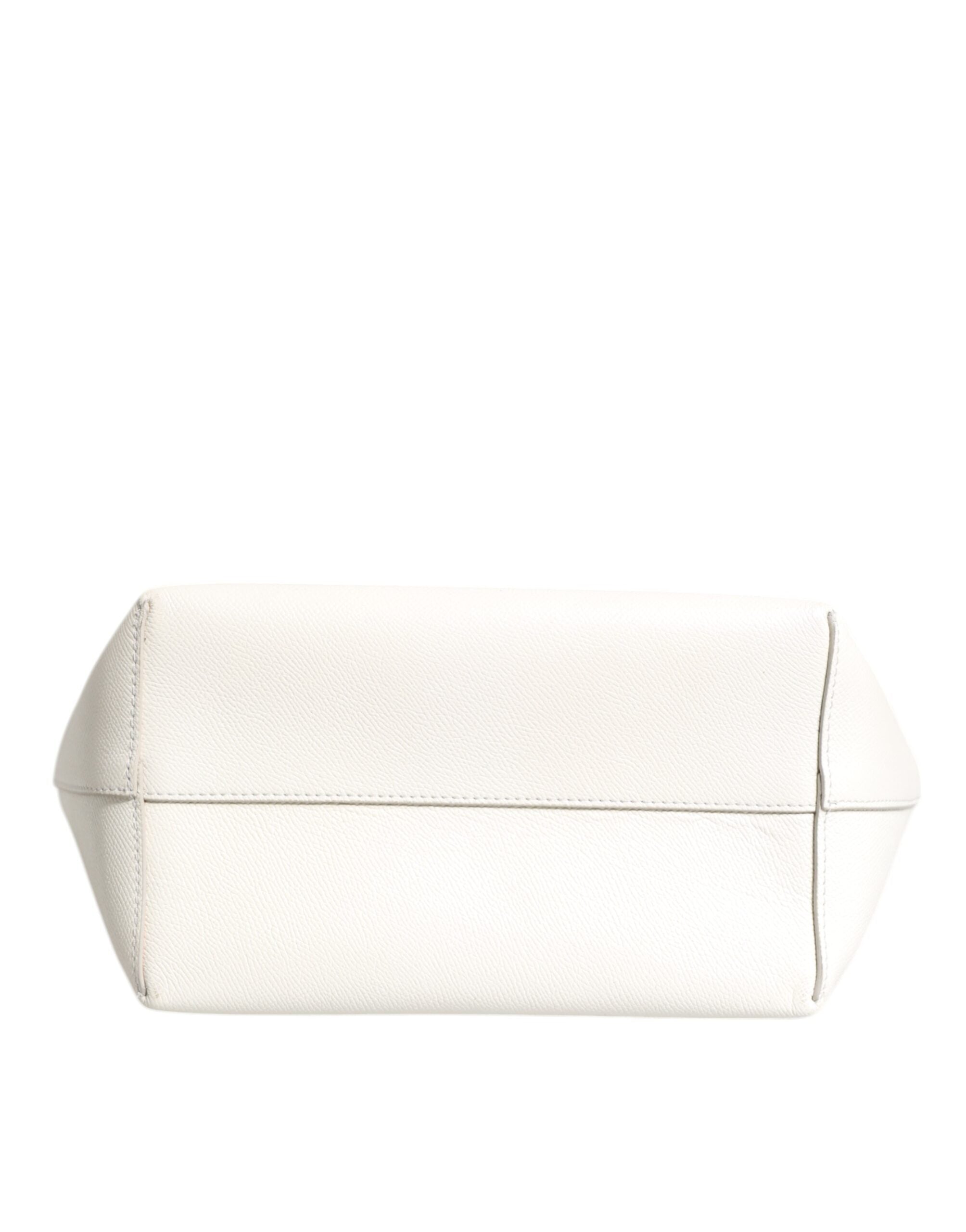 White Leather #DG BEATRICE Top Handle Tote Bag - ventzia
