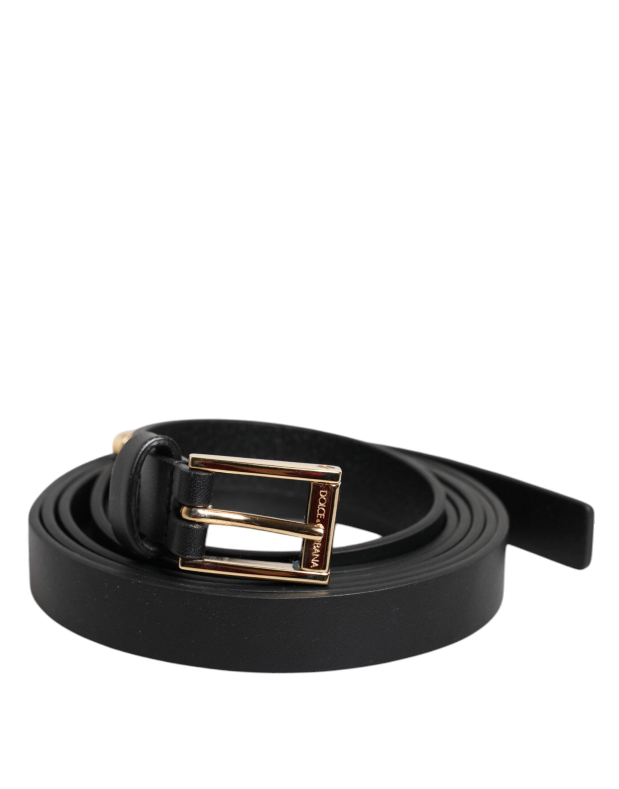 Black Calf Leather Gold Metal Buckle Belt - ventzia