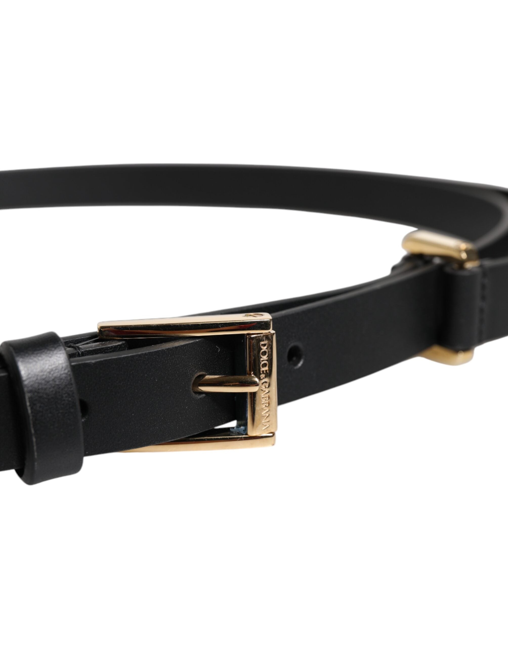 Black Calf Leather Gold Metal Buckle Belt - ventzia