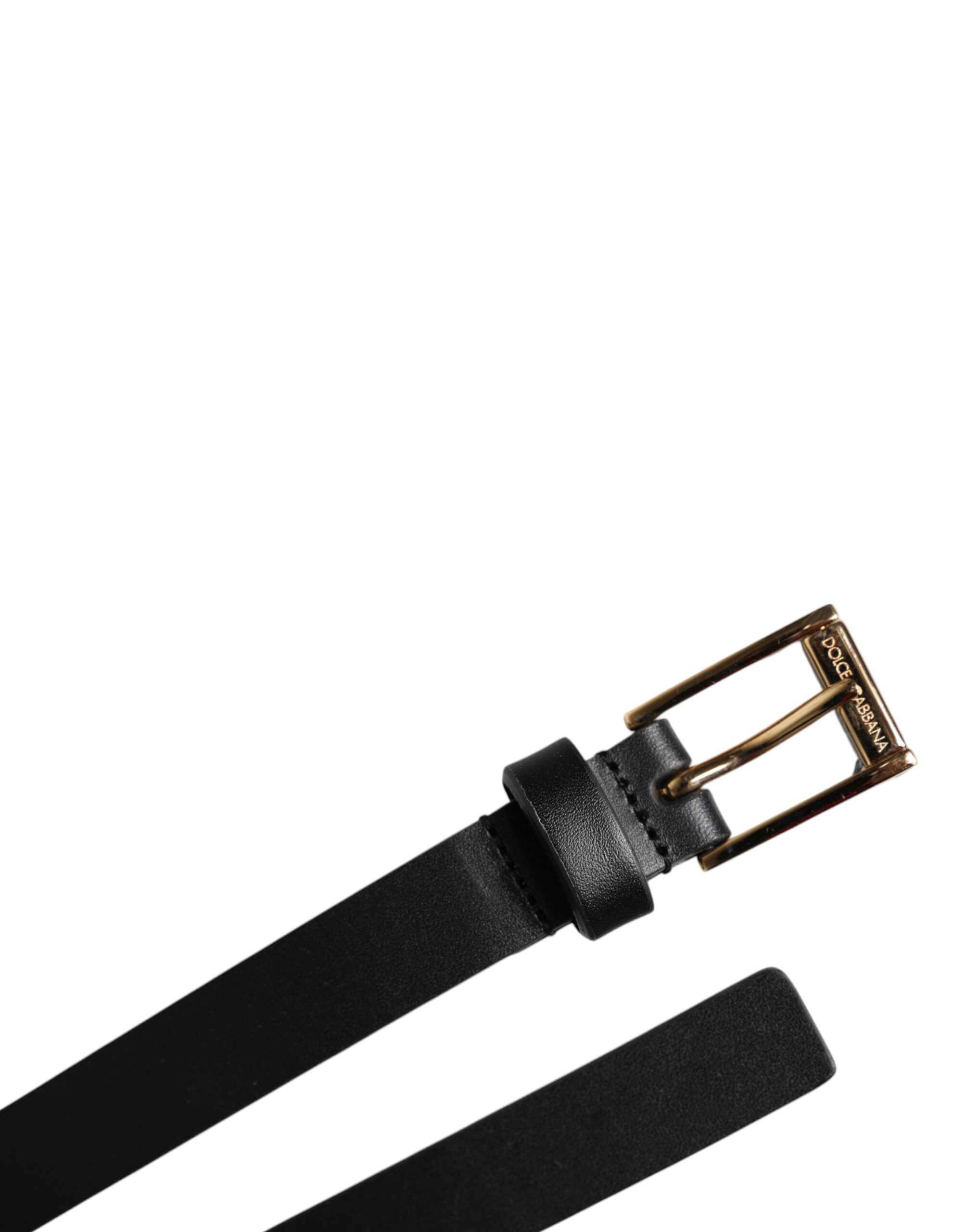 Black Calf Leather Gold Metal Buckle Belt - ventzia