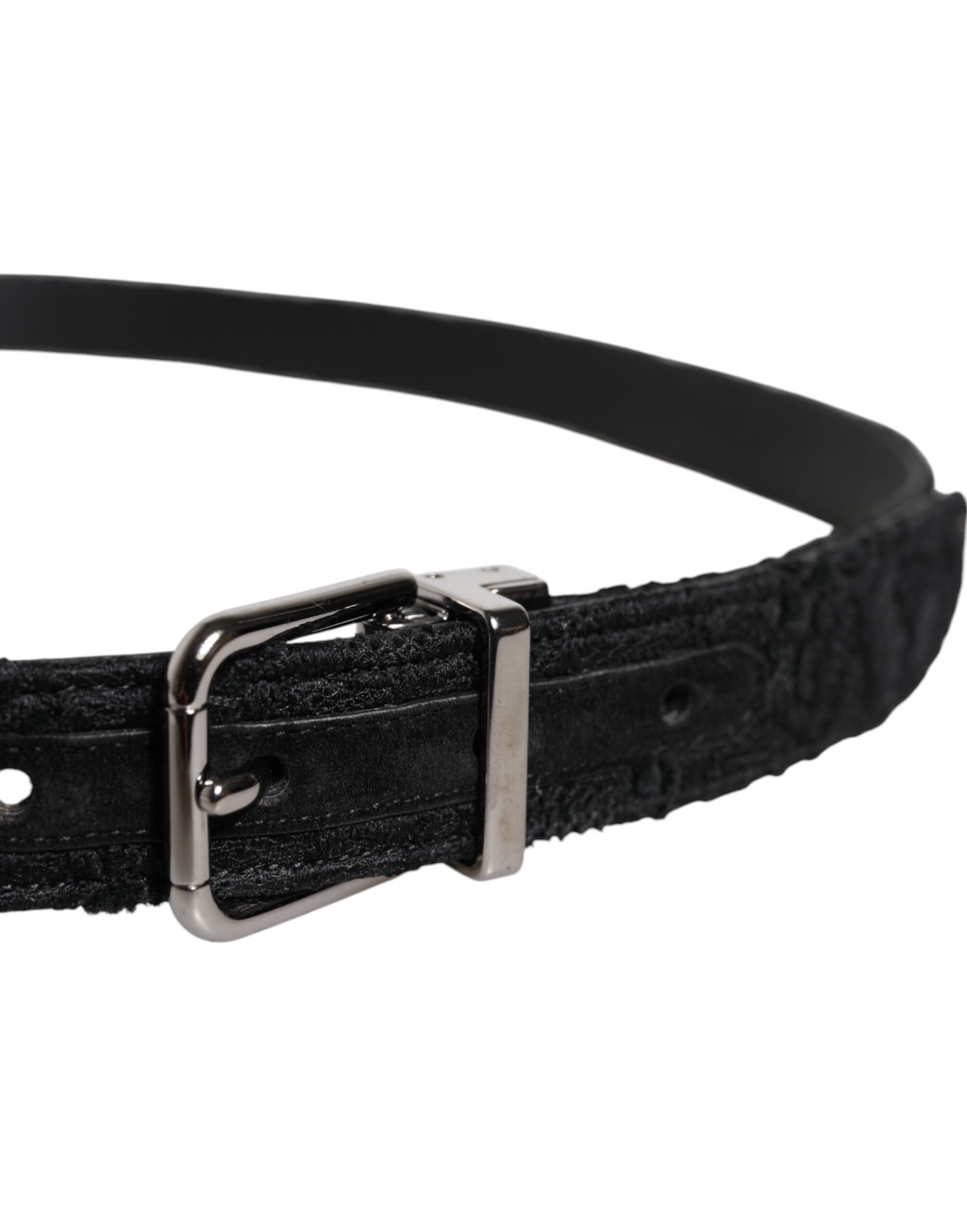 Black Cotton Blend Silver Metal Buckle Belt - ventzia