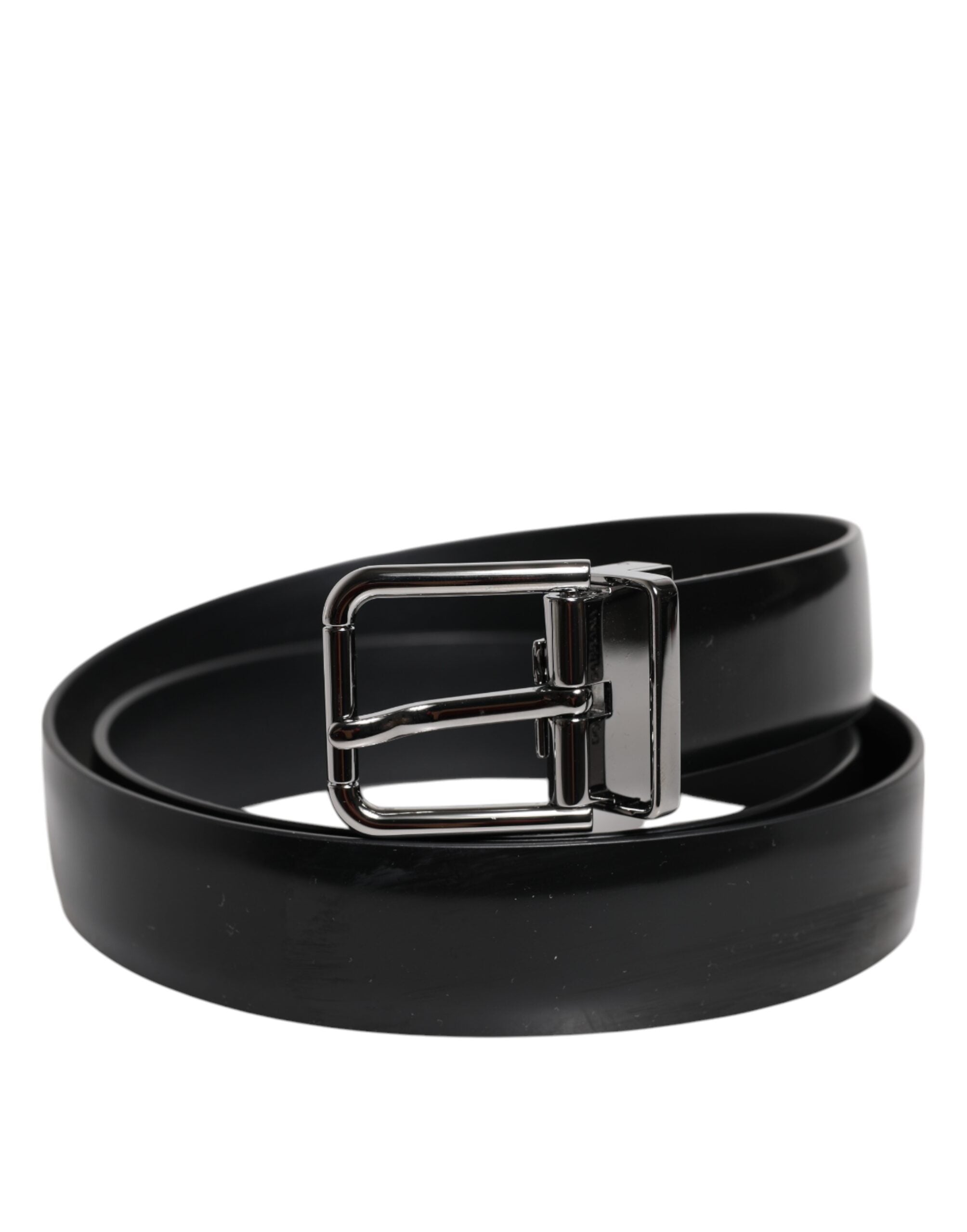 Black Shiny Leather Silver Metal Buckle Belt - ventzia