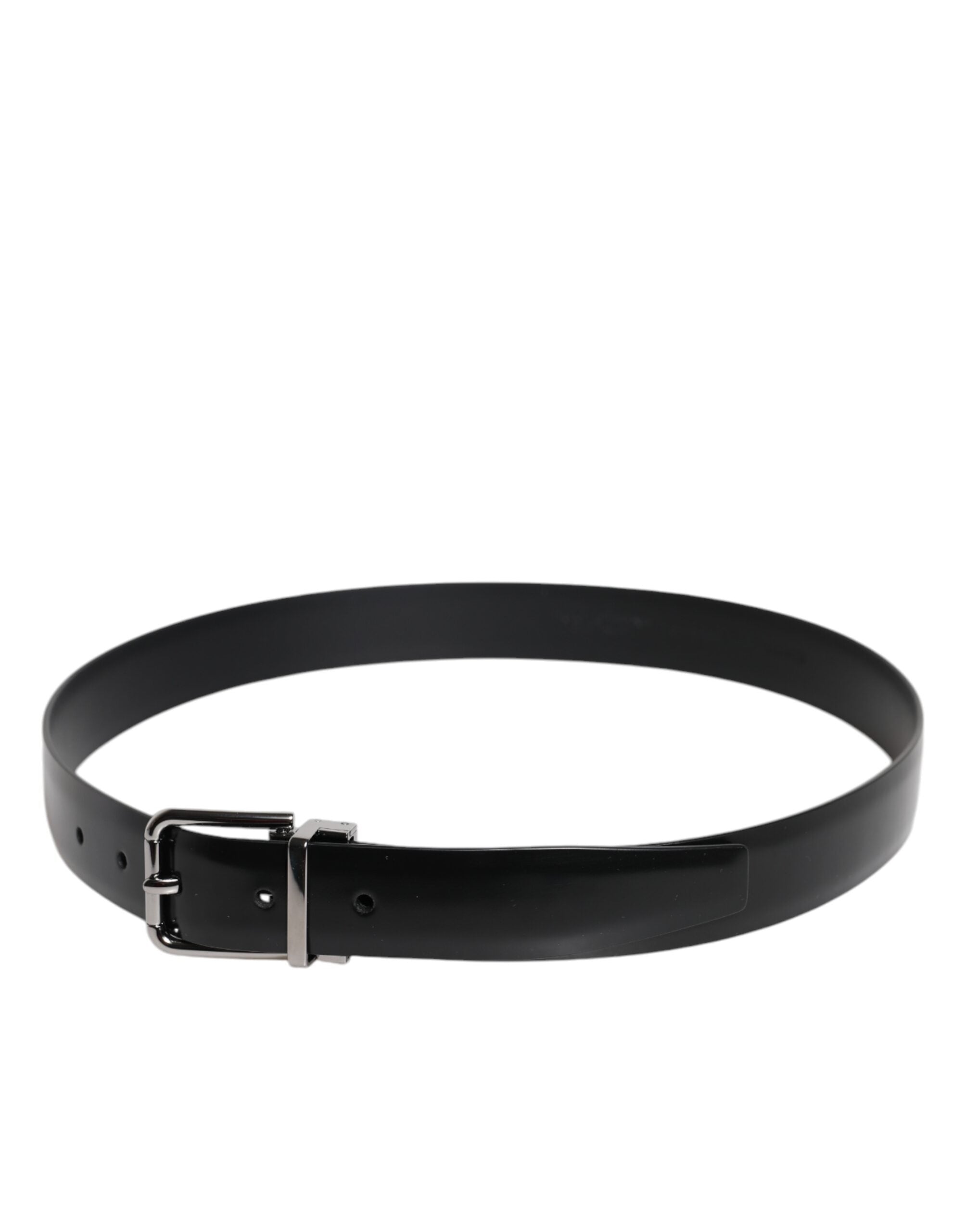 Black Shiny Leather Silver Metal Buckle Belt - ventzia