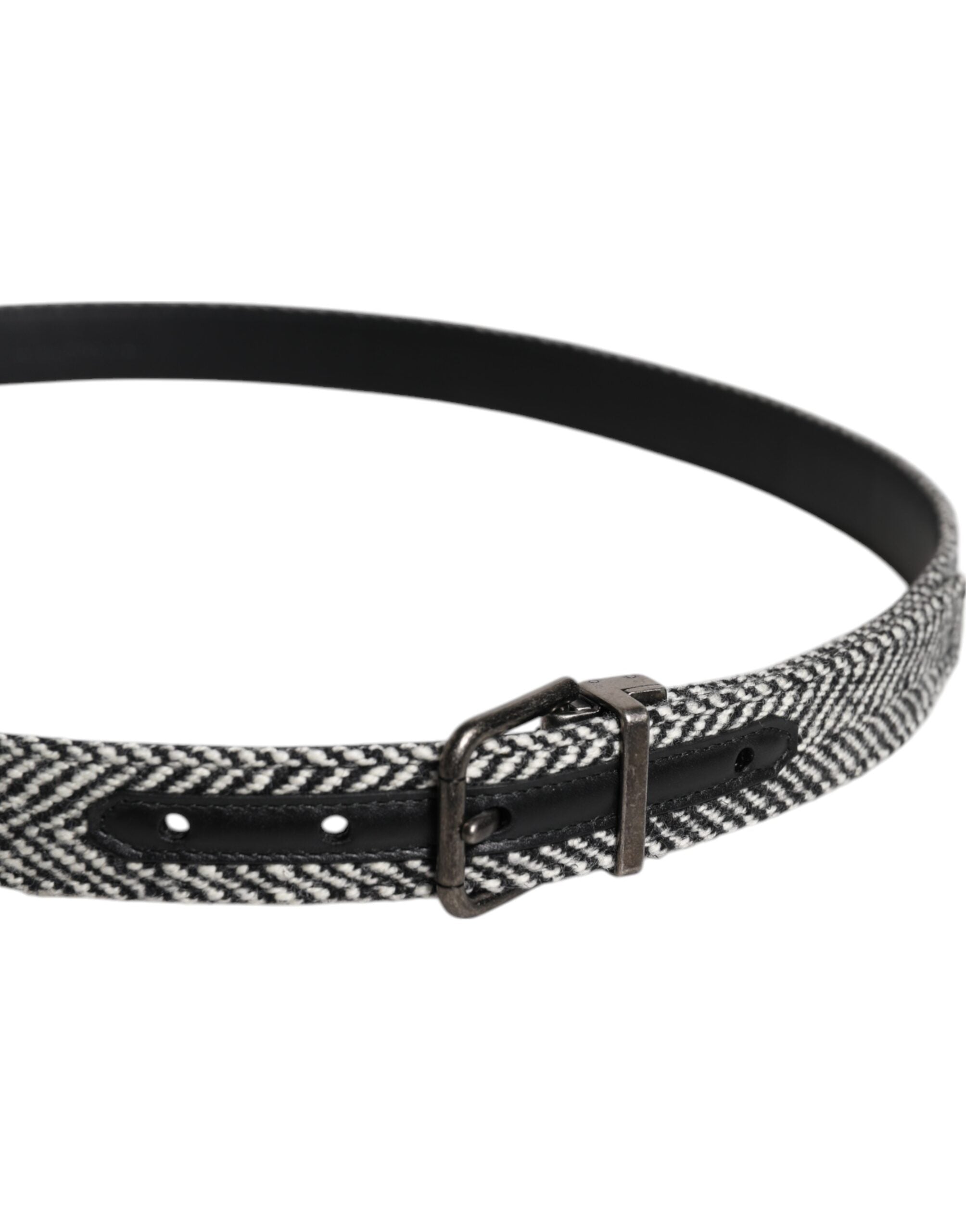 Black White Silver Tone Metal Buckle Belt - ventzia