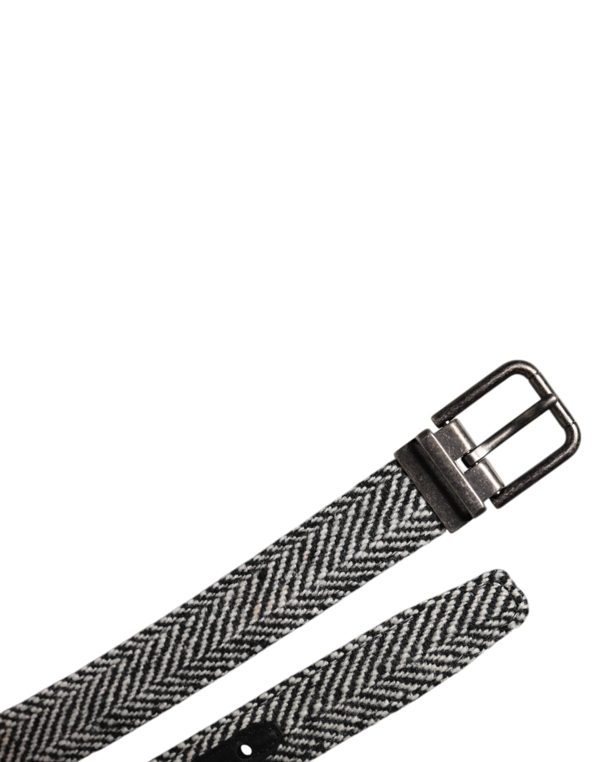 Black White Silver Tone Metal Buckle Belt - ventzia