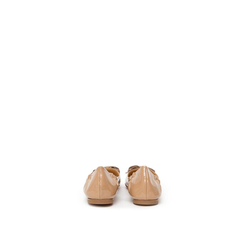 Beige Patent Leather Ballet Flat - ventzia
