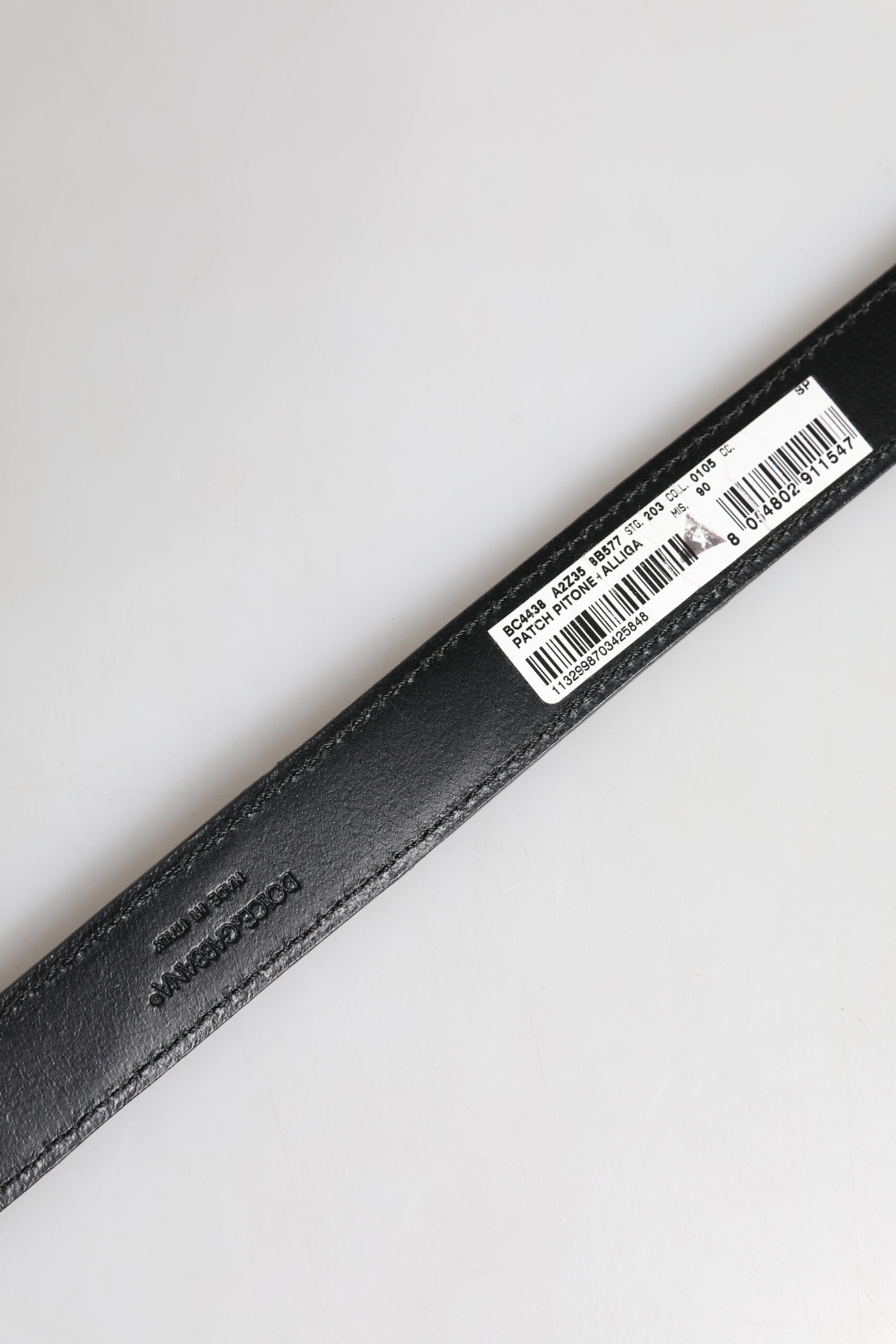 Black Exotic Leather Metal Logo Buckle Belt - ventzia