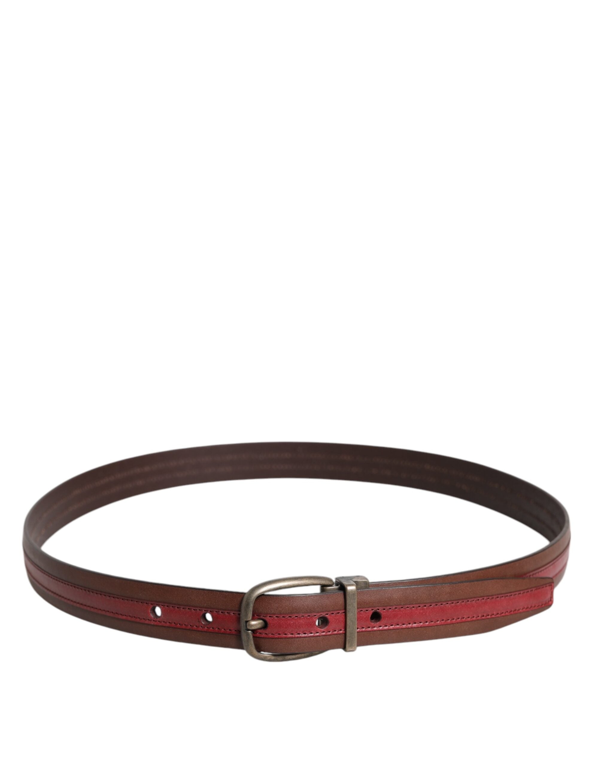 Burgundy Leather Metal Logo Buckle Belt - ventzia