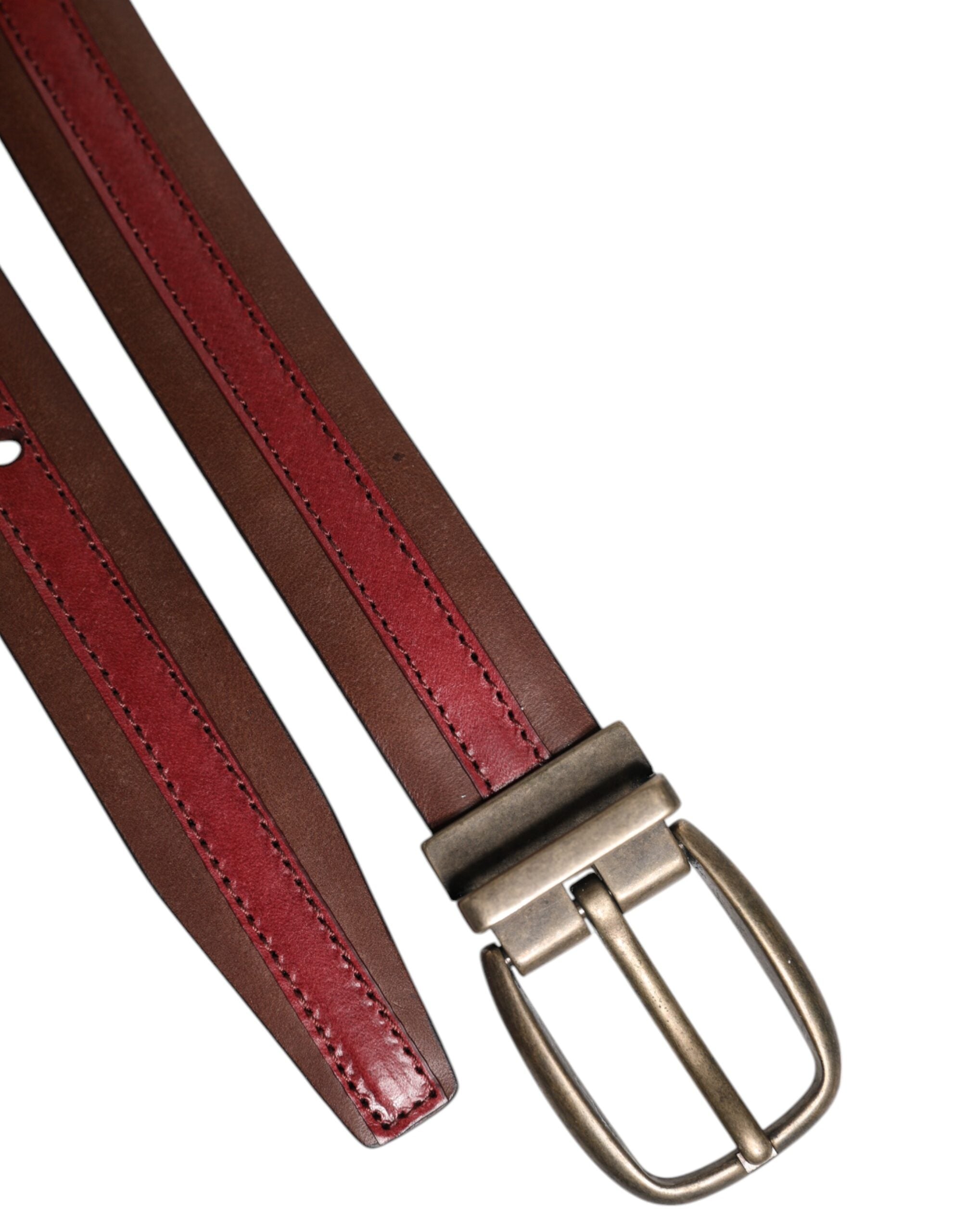 Burgundy Leather Metal Logo Buckle Belt - ventzia