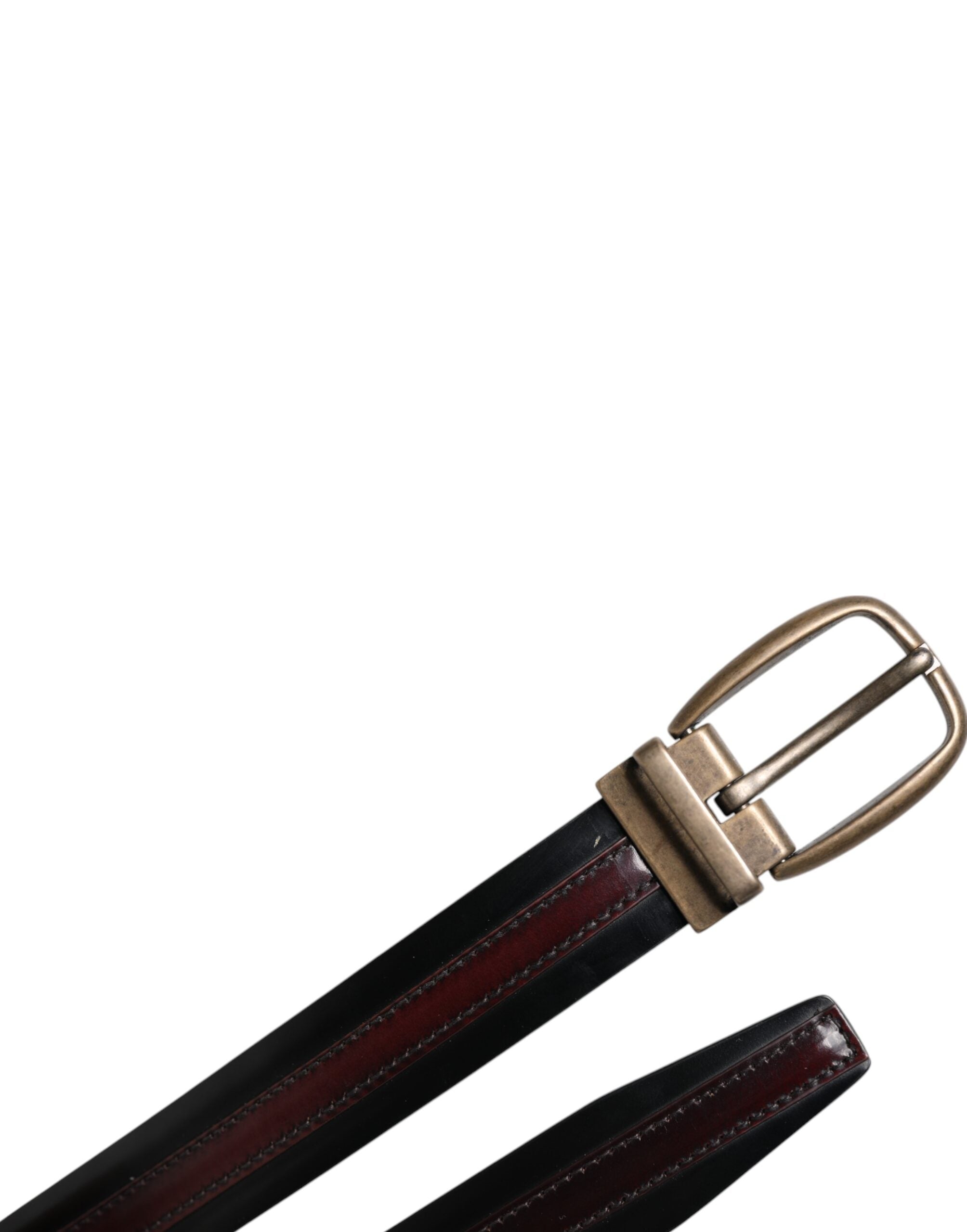 Black Burgundy Calfskin Metal Logo Buckle Belt - ventzia