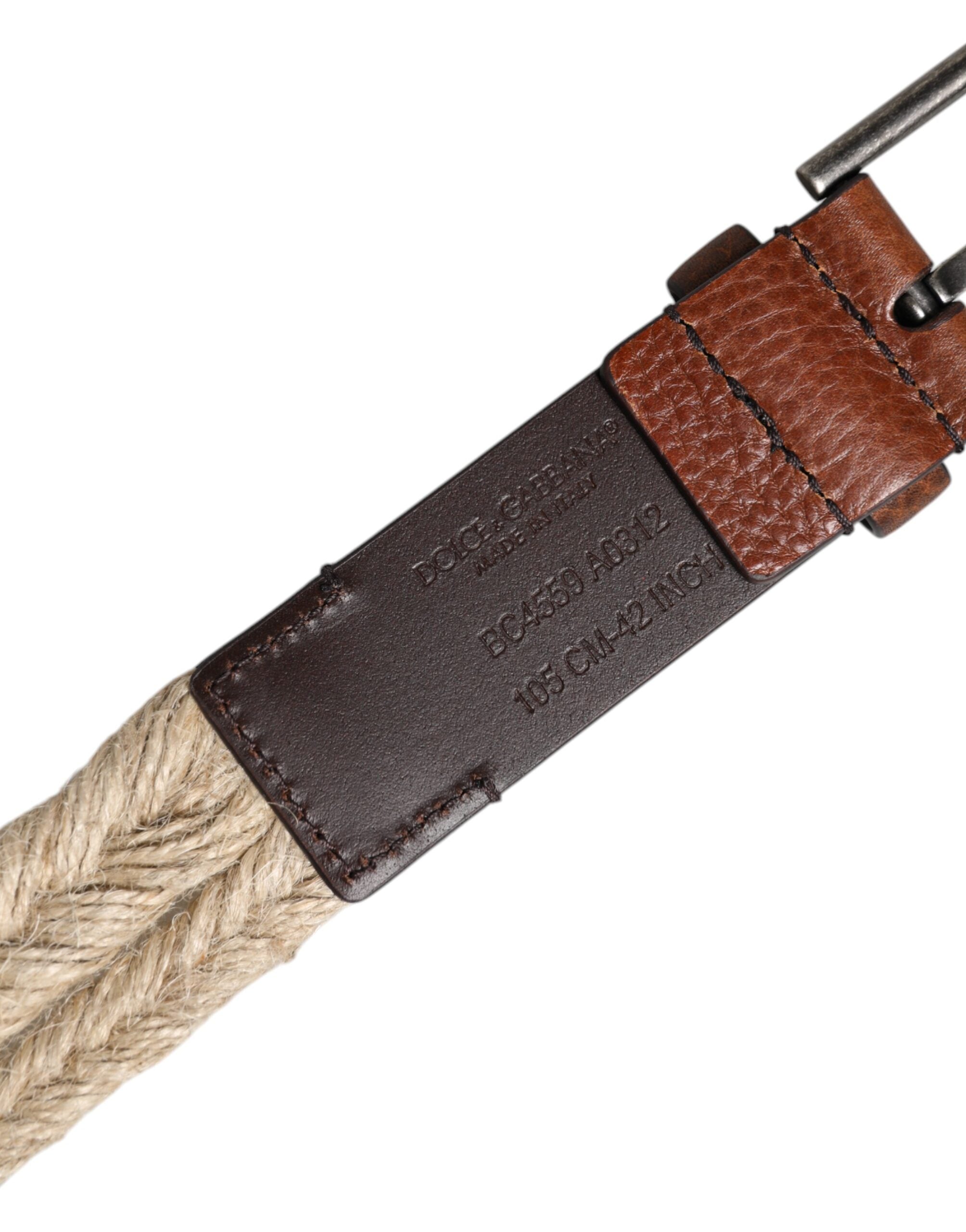Brown Jute Leather Woven Metal Buckle Belt - ventzia