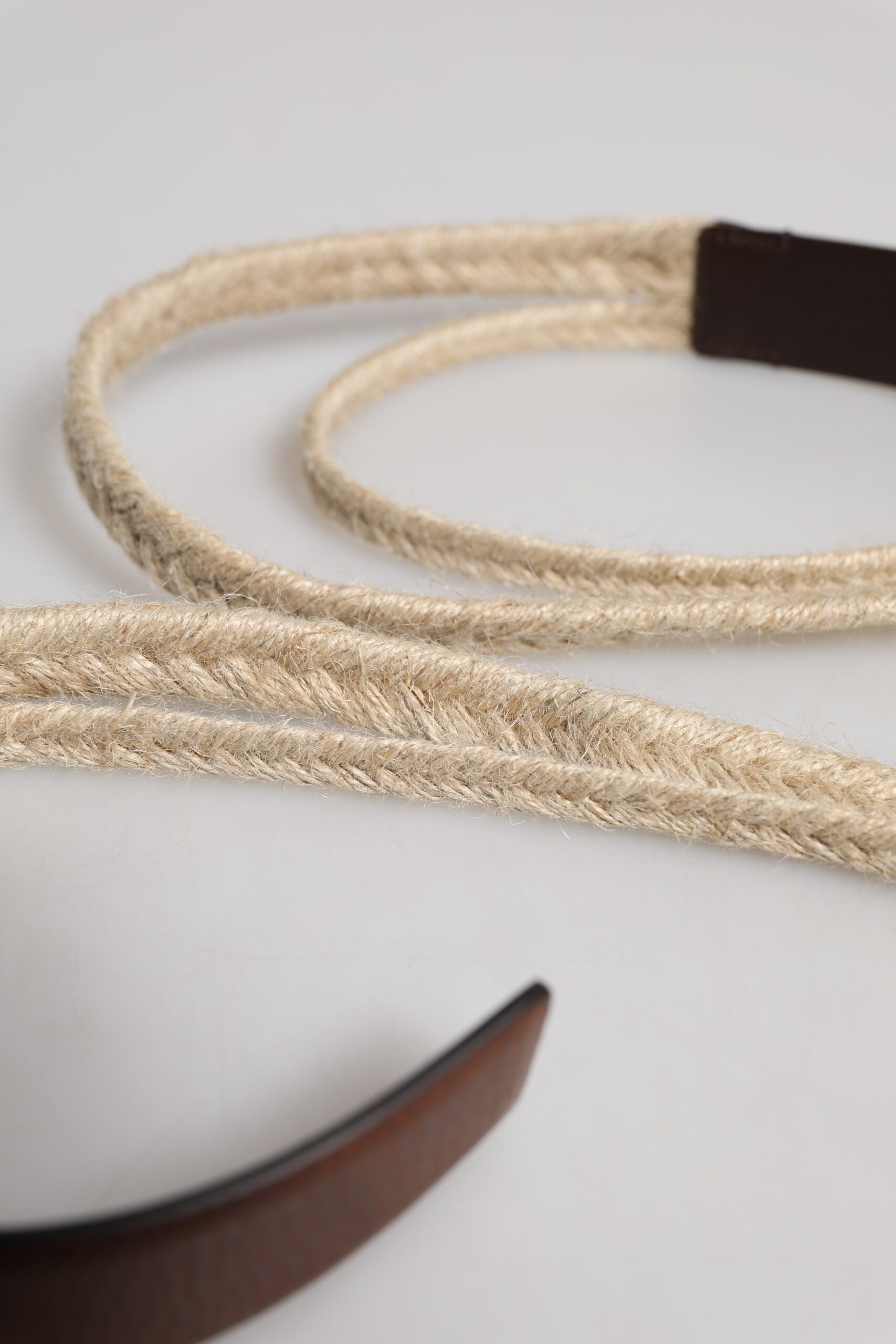 Brown Jute Leather Woven Metal Buckle Belt - ventzia