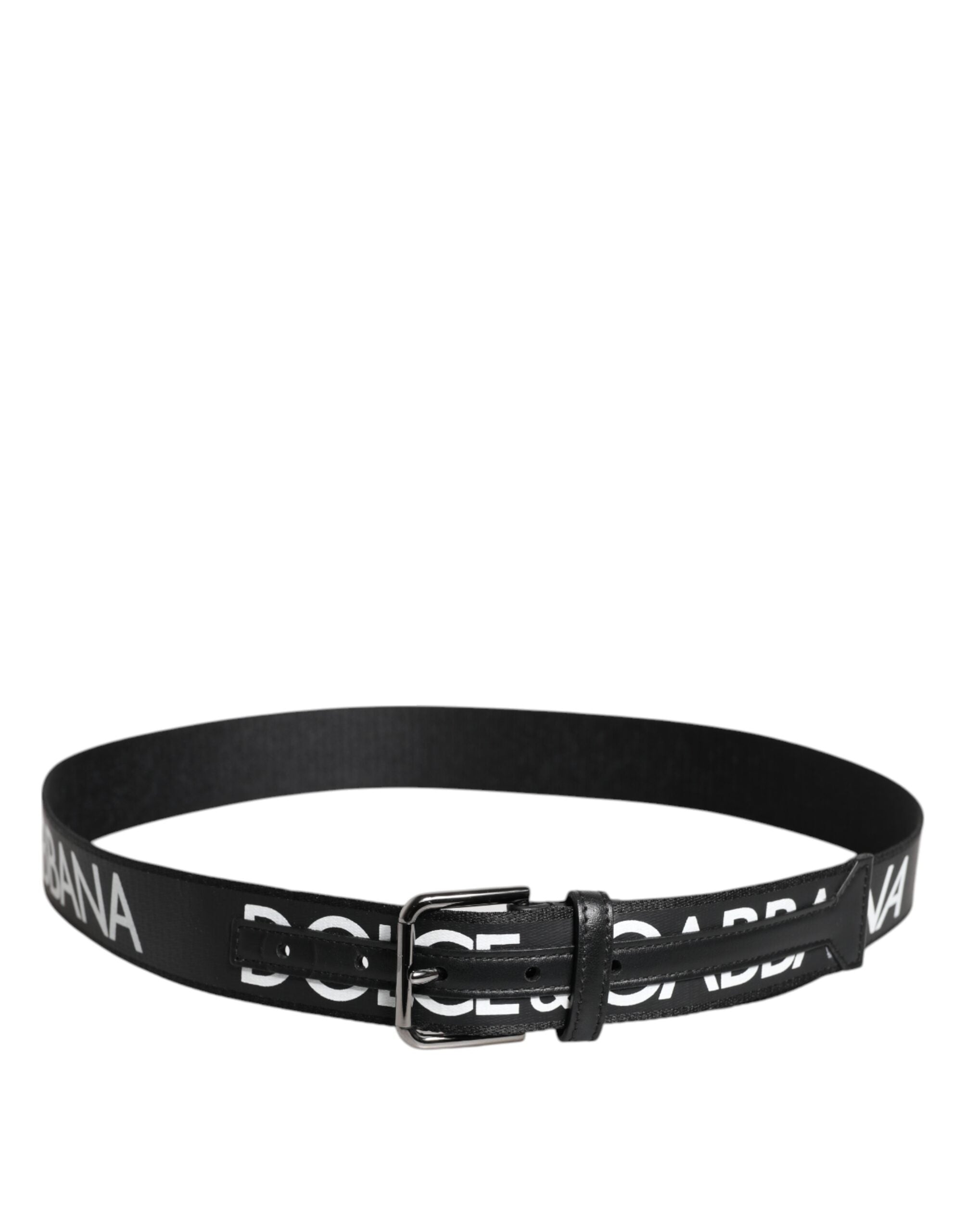 Black Leather Classic Metal Logo Buckle Belt - ventzia
