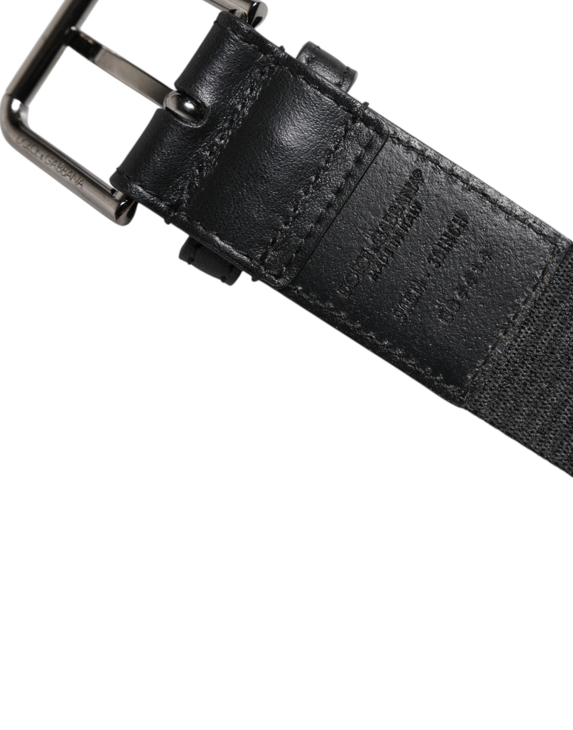 Black Leather Classic Metal Logo Buckle Belt - ventzia