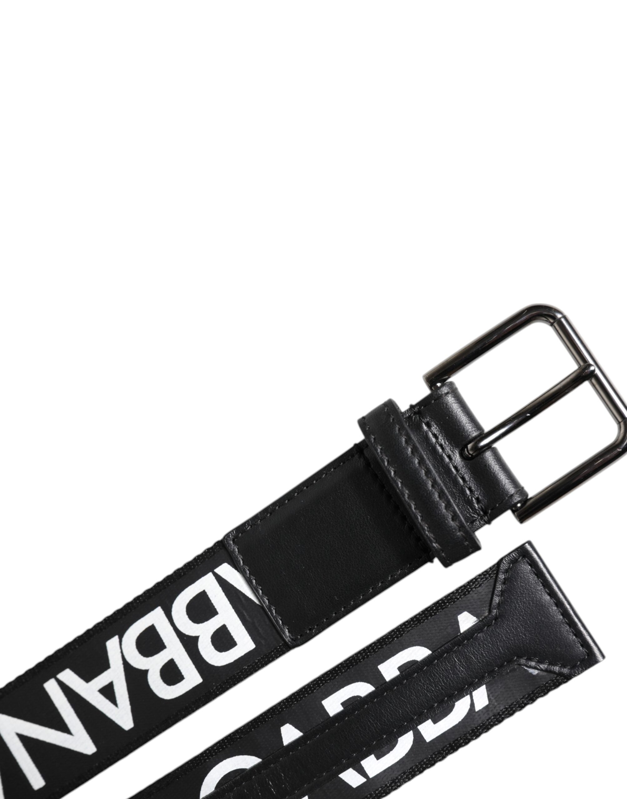 Black Leather Classic Metal Logo Buckle Belt - ventzia