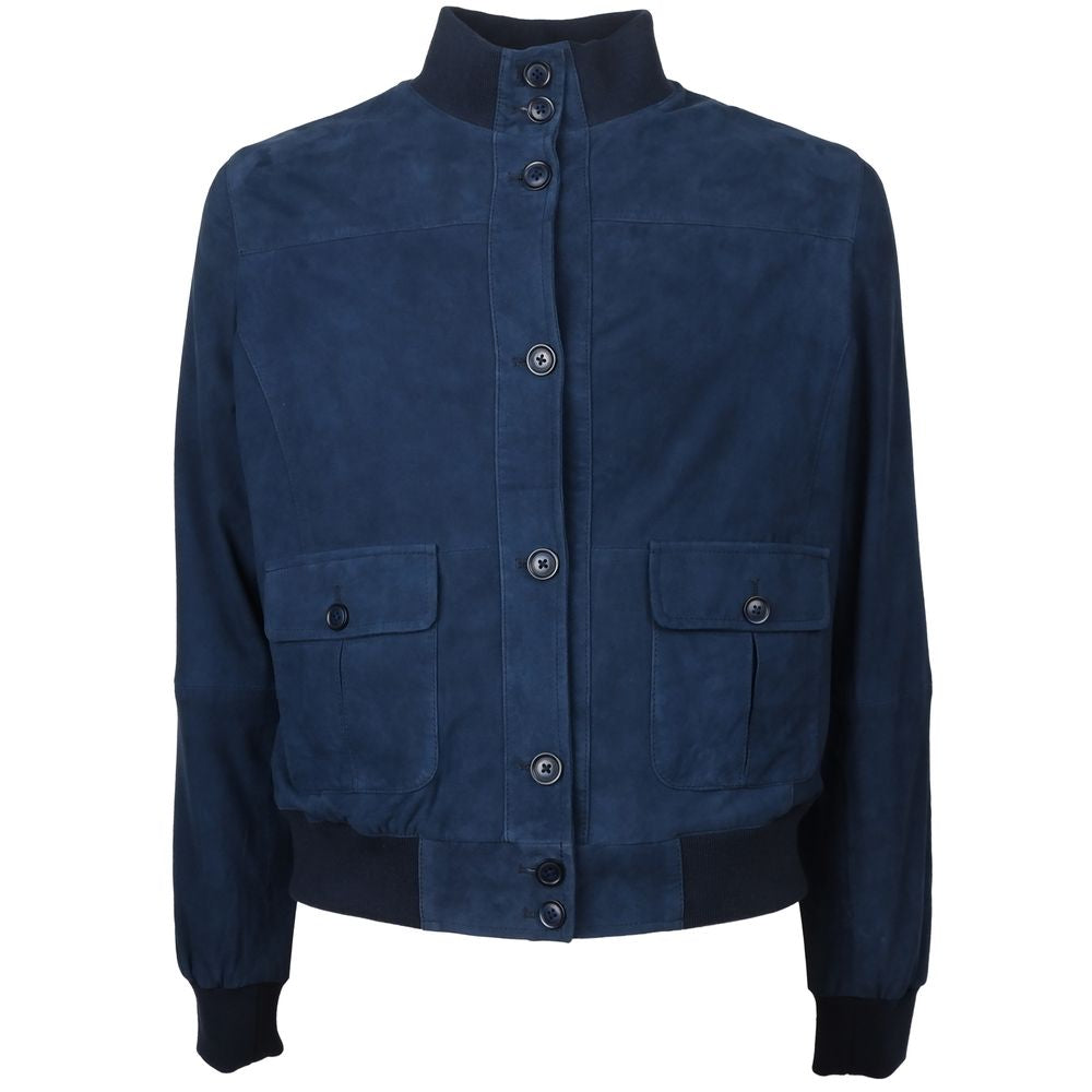 Blue Calfskin Men Bomber Jacket - ventzia