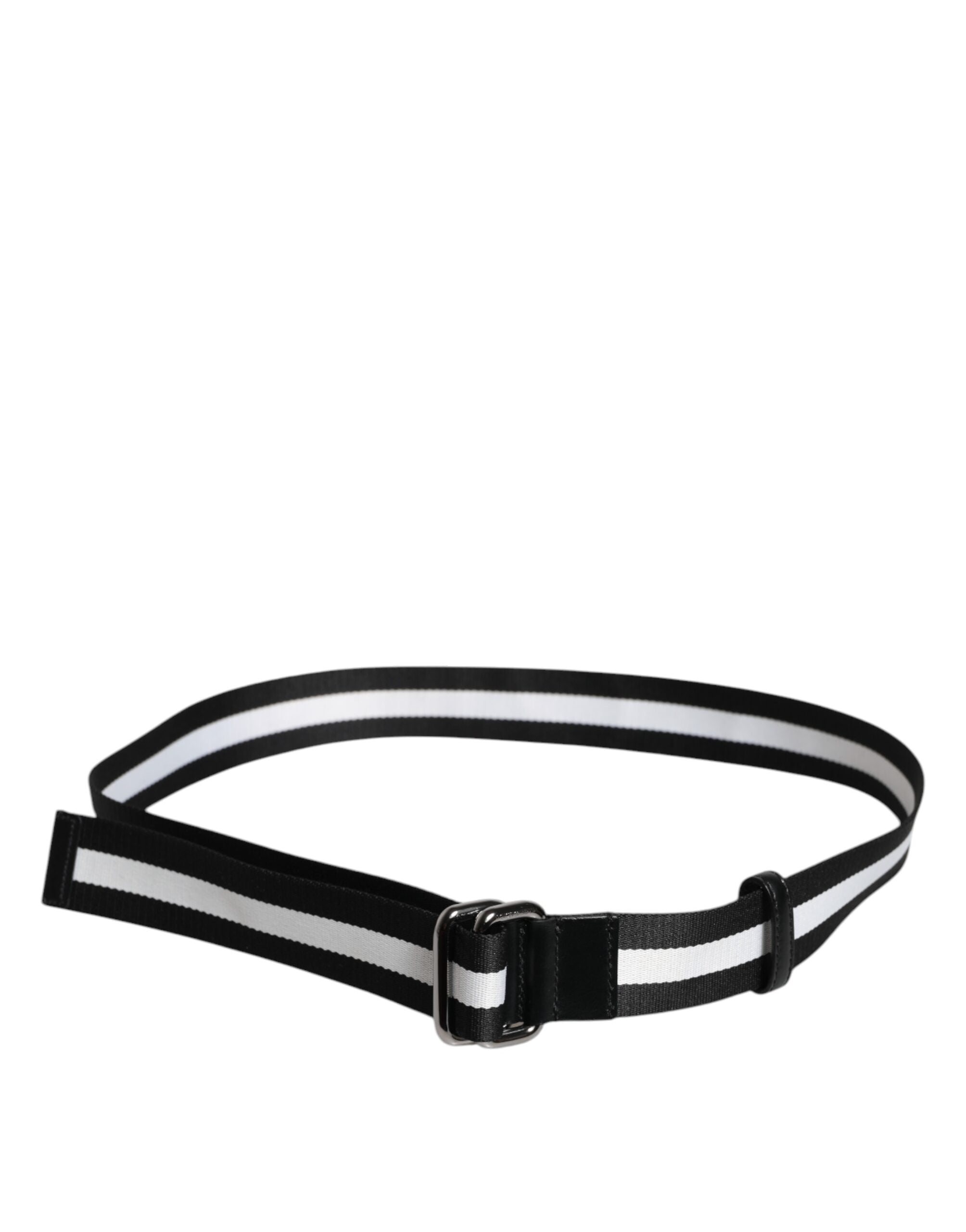 Black Yellow Logo Striped Metal Buckle Belt - ventzia