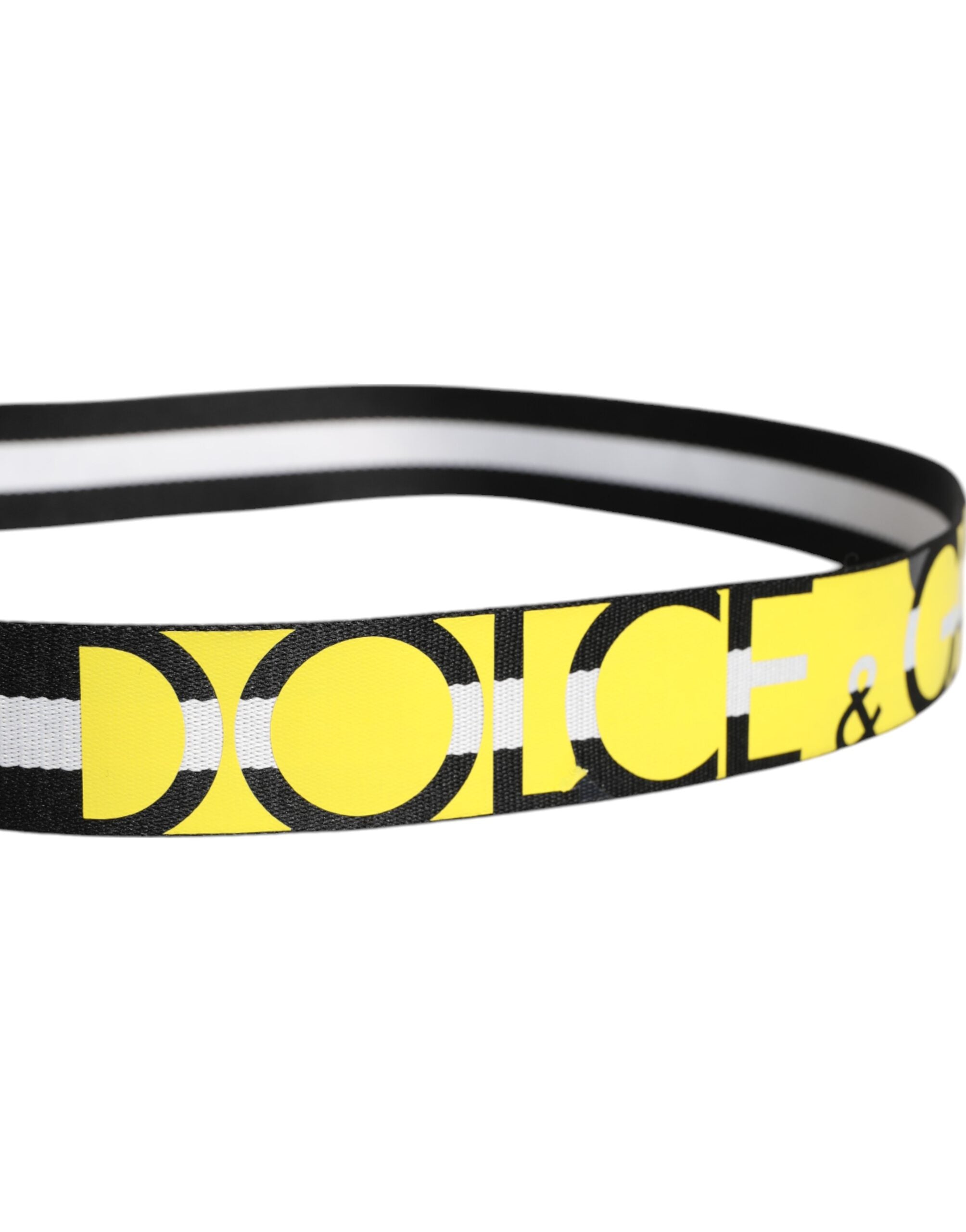 Black Yellow Logo Striped Metal Buckle Belt - ventzia
