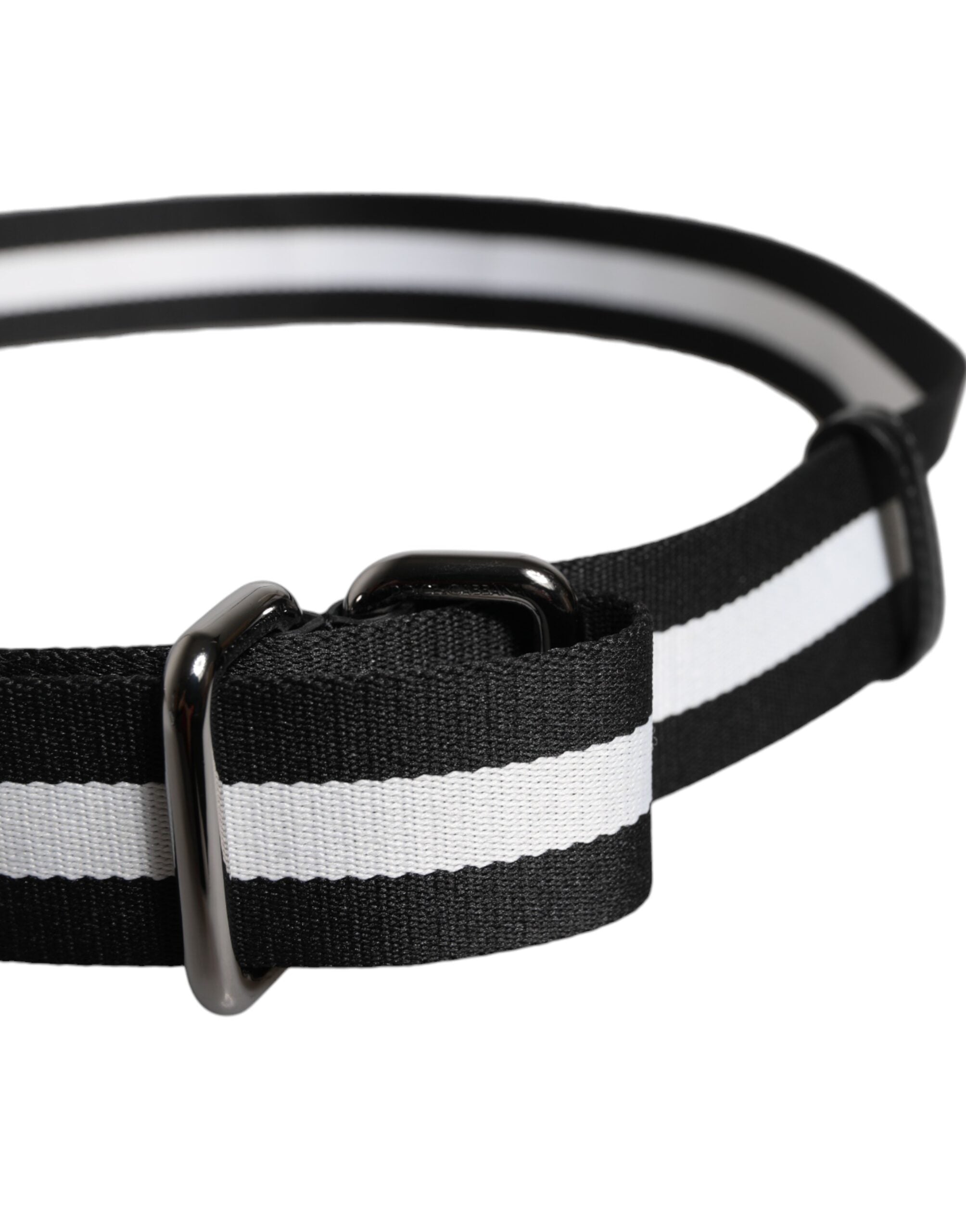 Black Yellow Logo Striped Metal Buckle Belt - ventzia