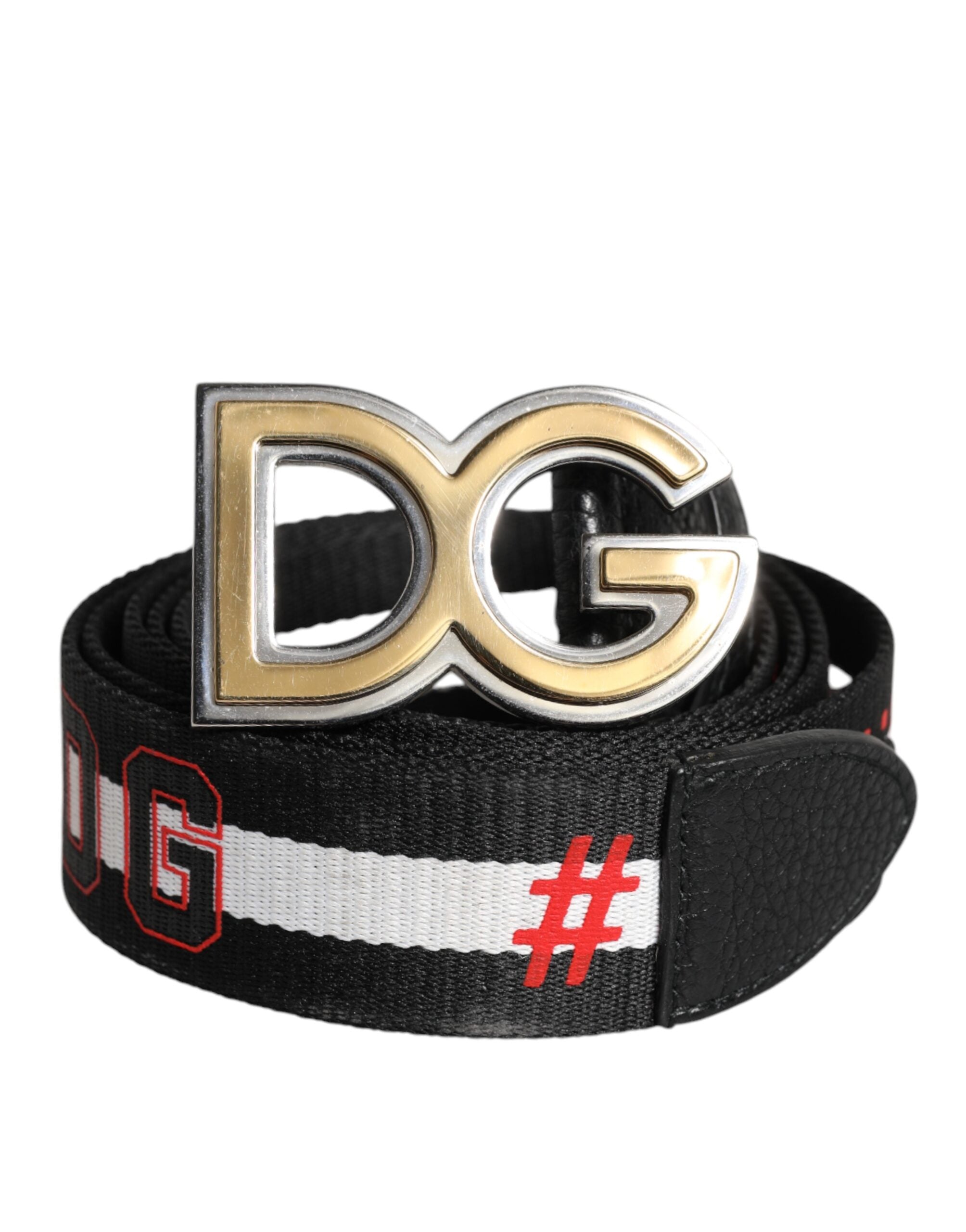 Black White Printed Metal Logo Buckle Belt - ventzia