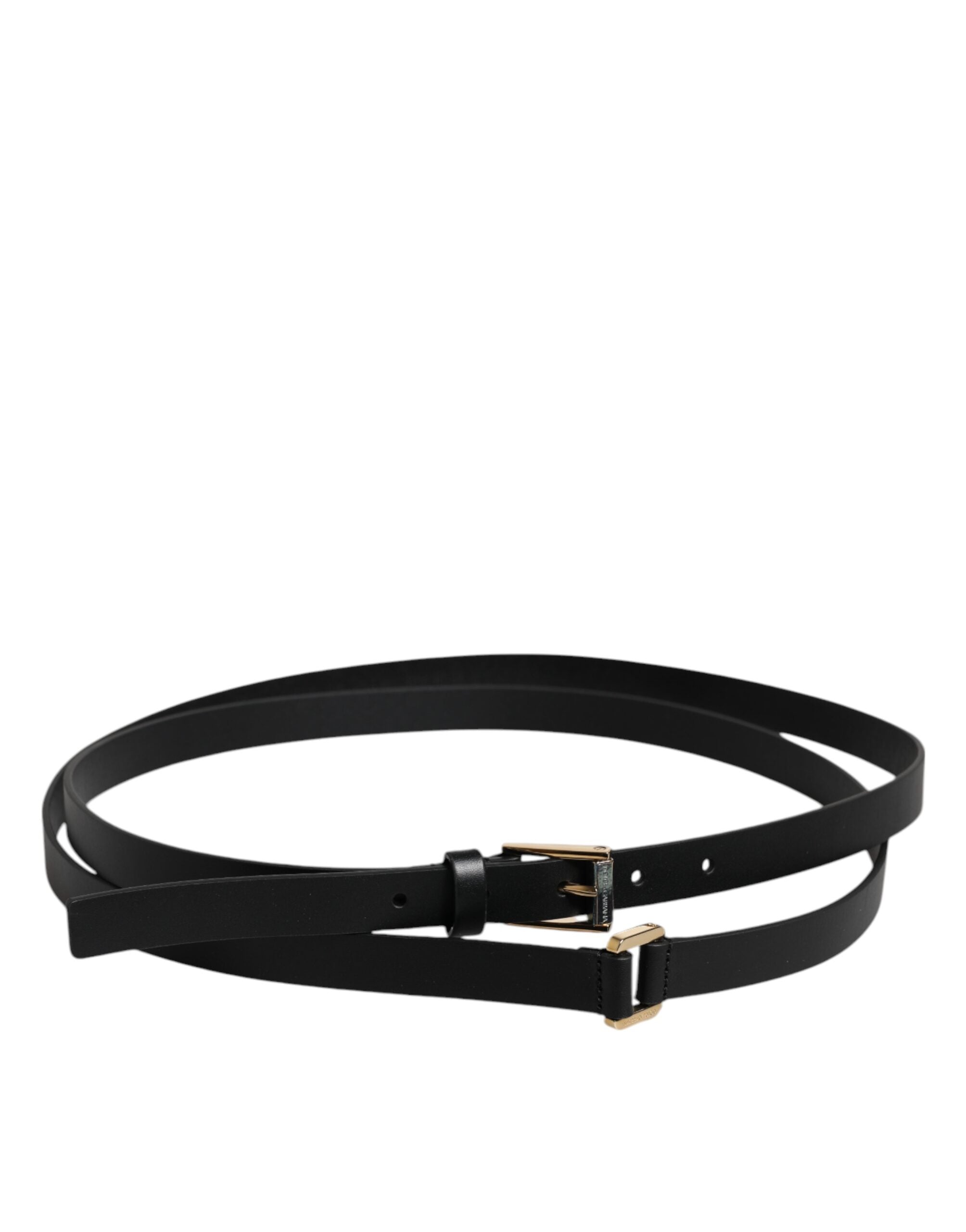 Black Calfskin Classic Metal Logo Buckle Belt - ventzia