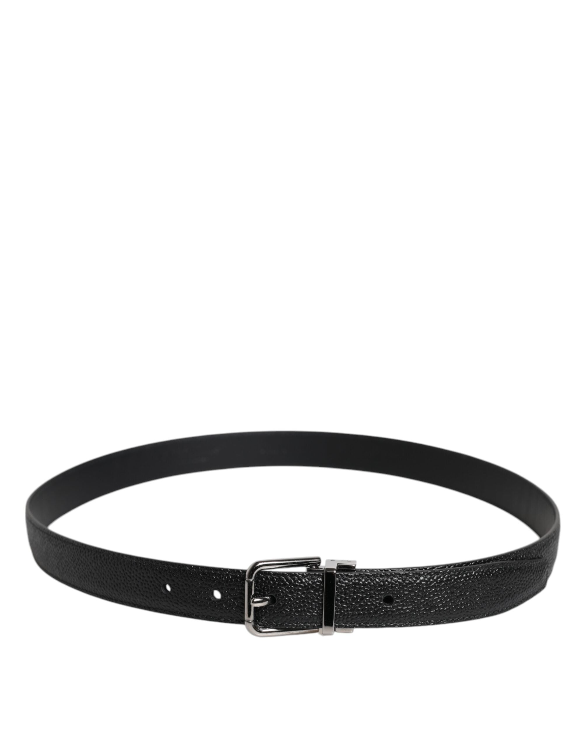 Black Calf Leather Classic Metal Buckle Belt - ventzia