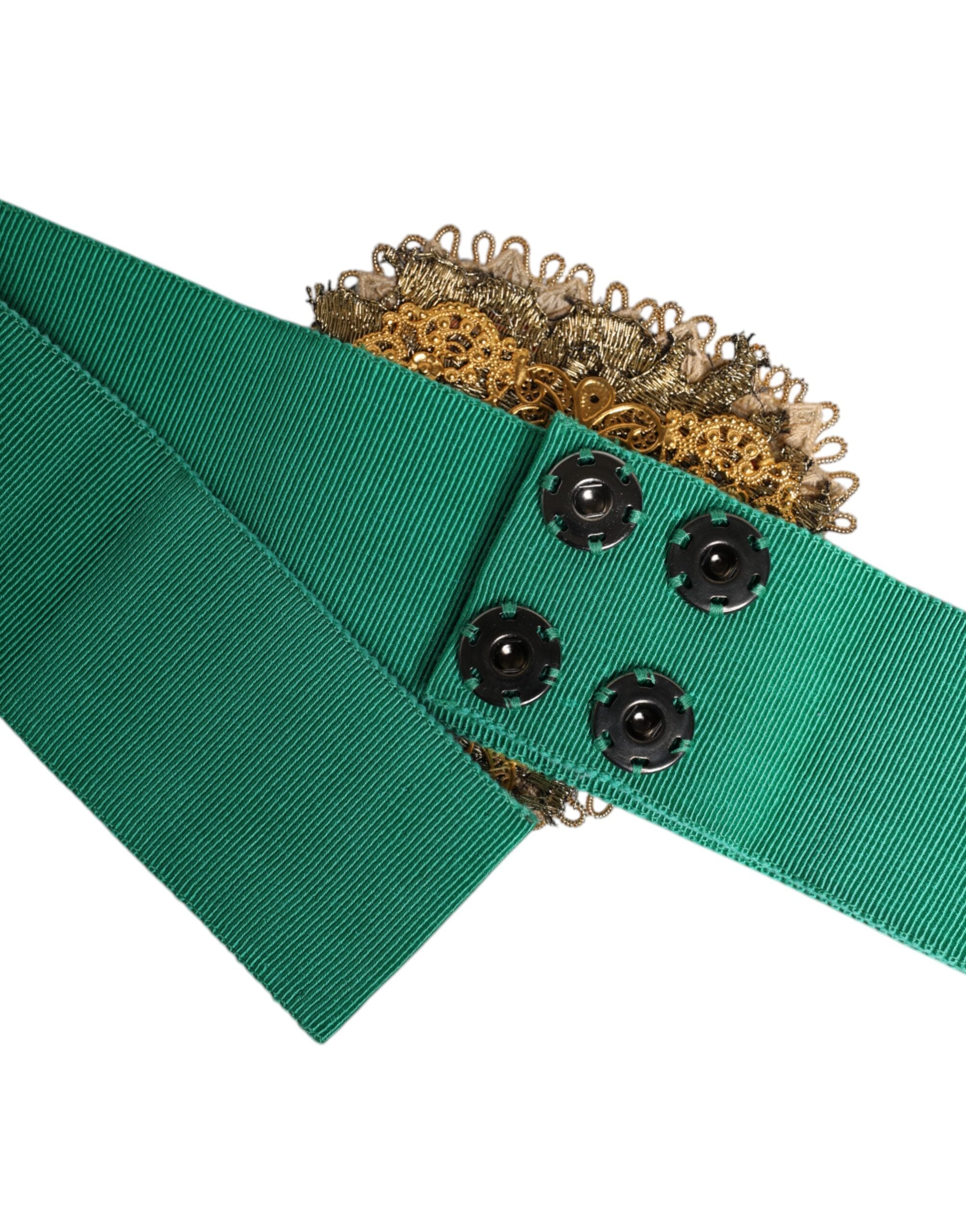 Green Stretch Wide Waist Heart Embellished Belt - ventzia