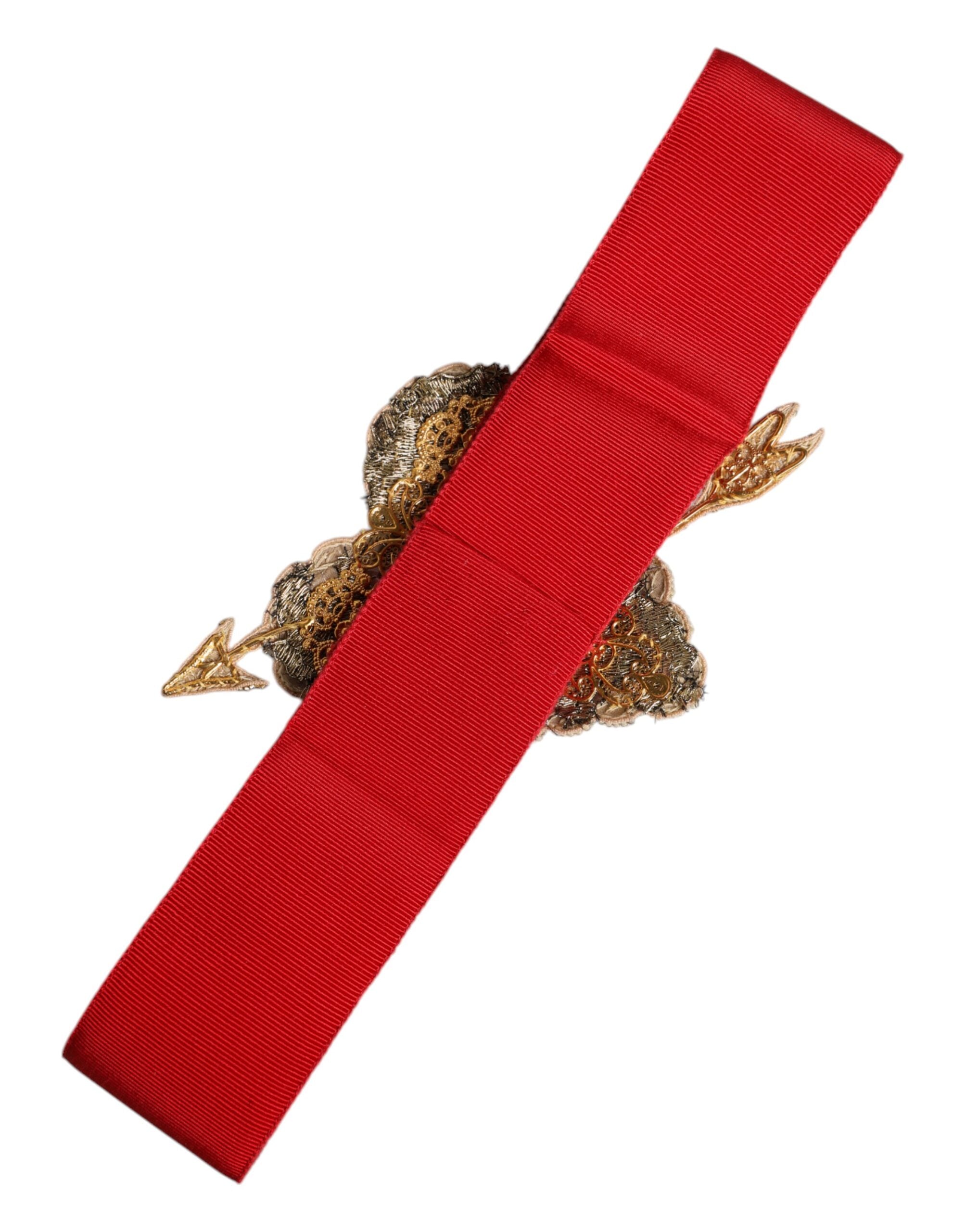 Red Stretch Wide Waist Heart Embellished Belt - ventzia