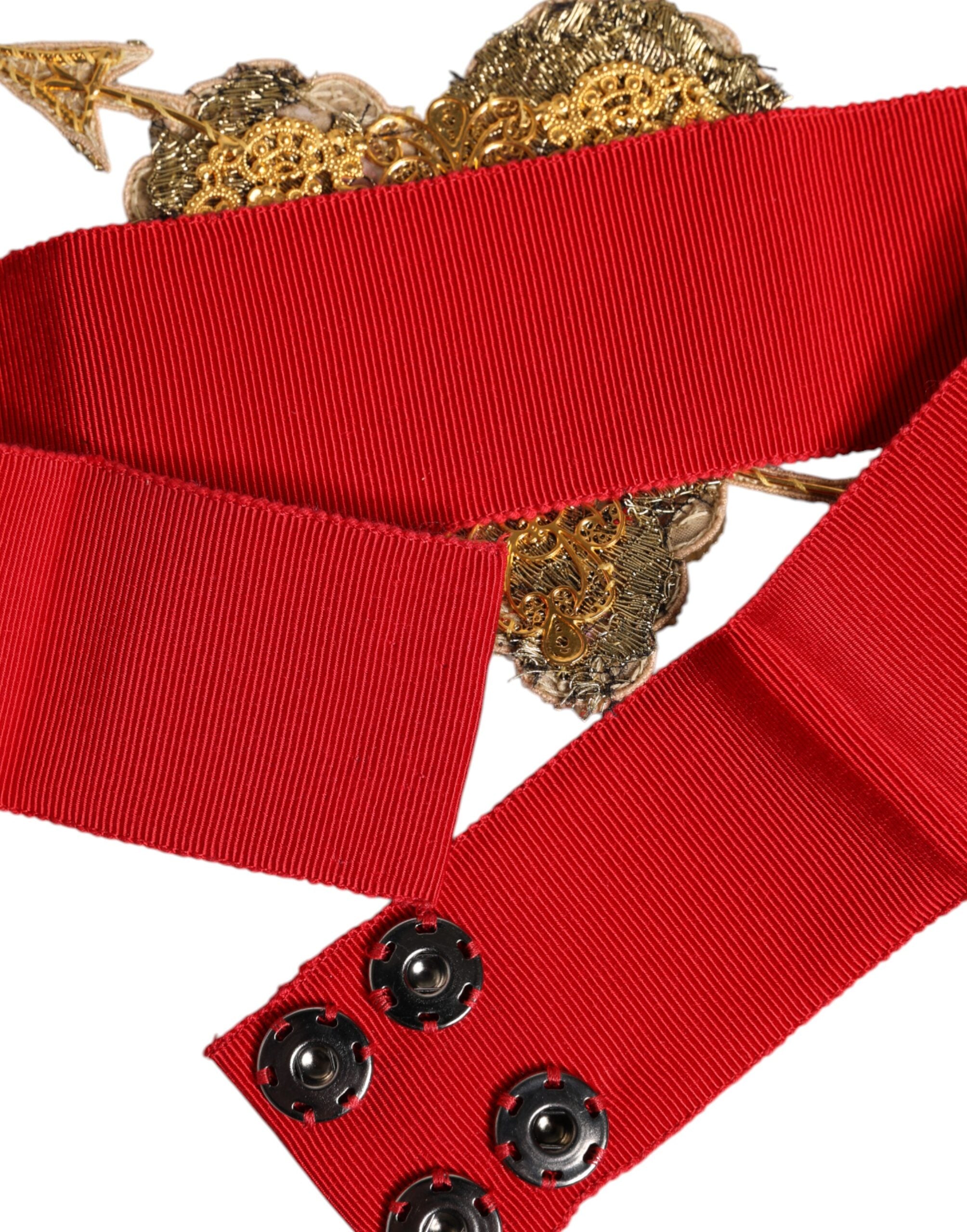 Red Stretch Wide Waist Heart Embellished Belt - ventzia