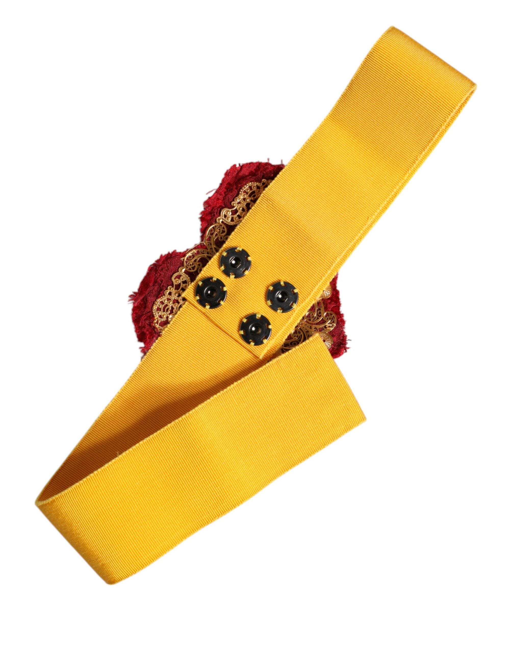 Yellow Stretch Wide Waist Heart Embellished Belt - ventzia