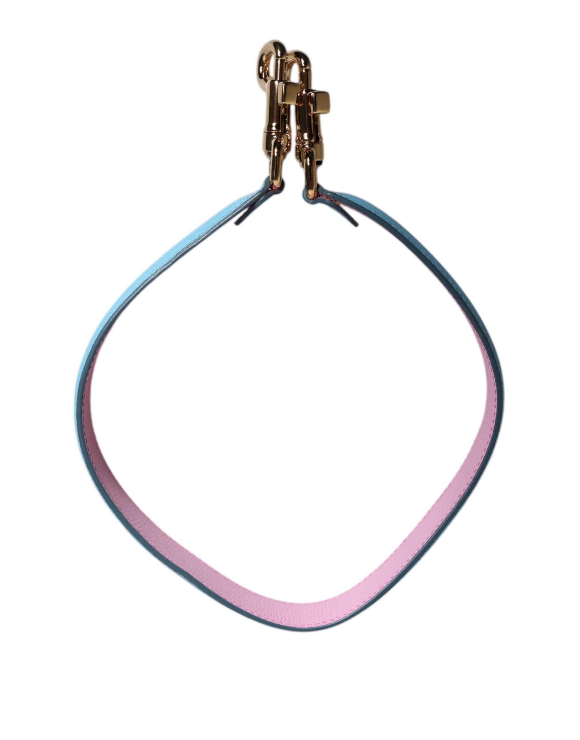 Pink Blue Leather Handle Bag Shoulder Strap - ventzia