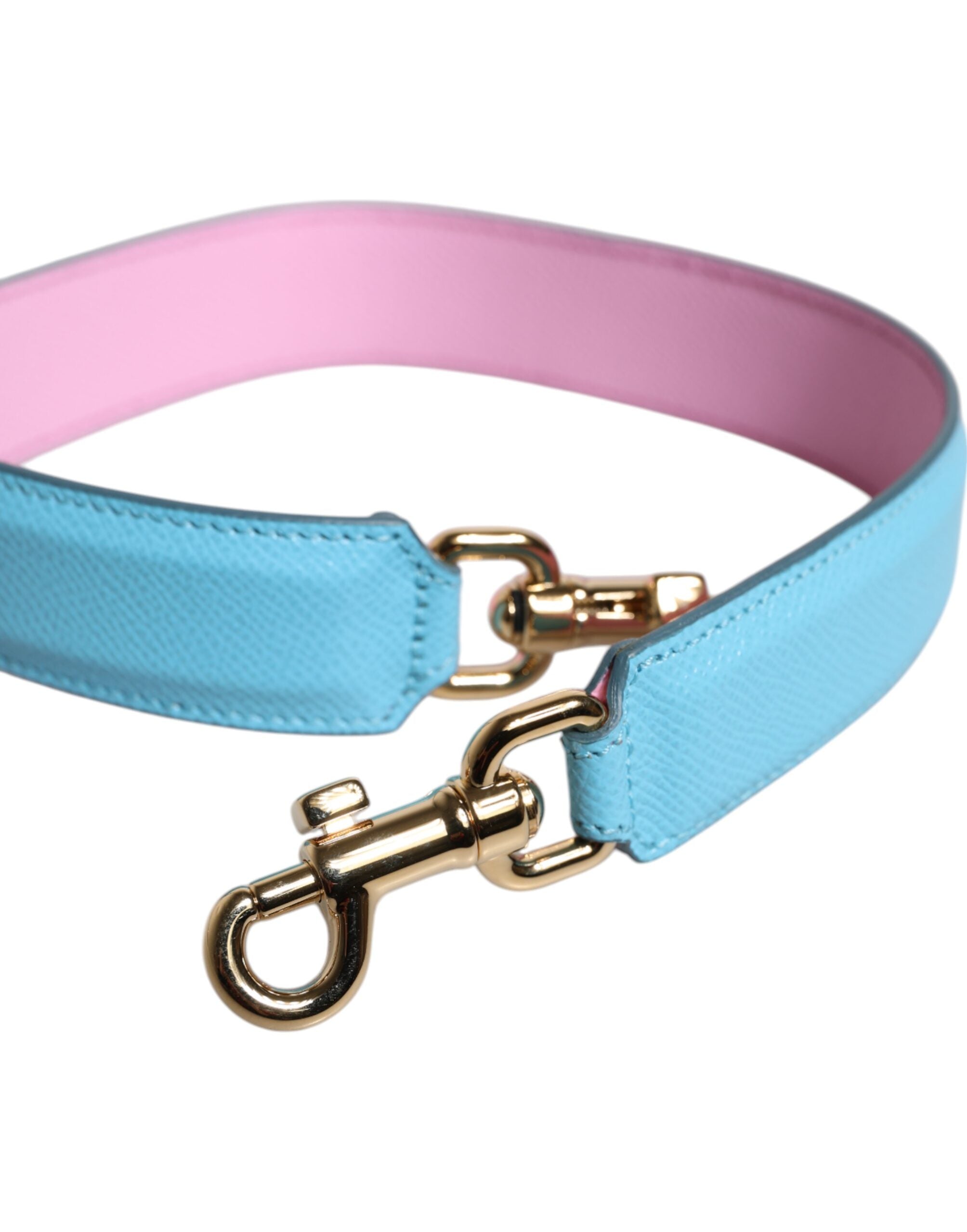 Pink Blue Leather Handle Bag Shoulder Strap - ventzia
