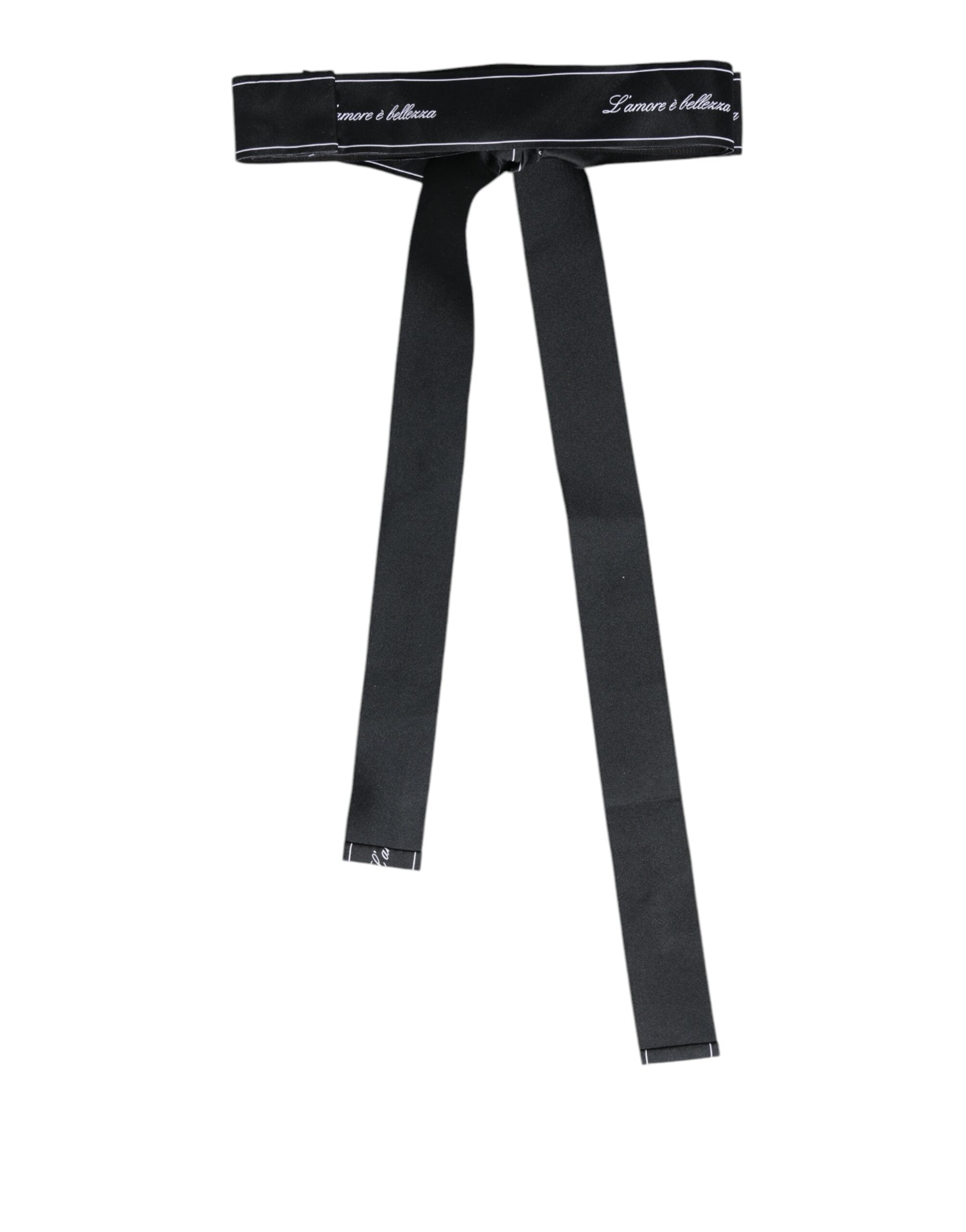 Black Waist Ribbon Wide Bow Logo Belt - ventzia
