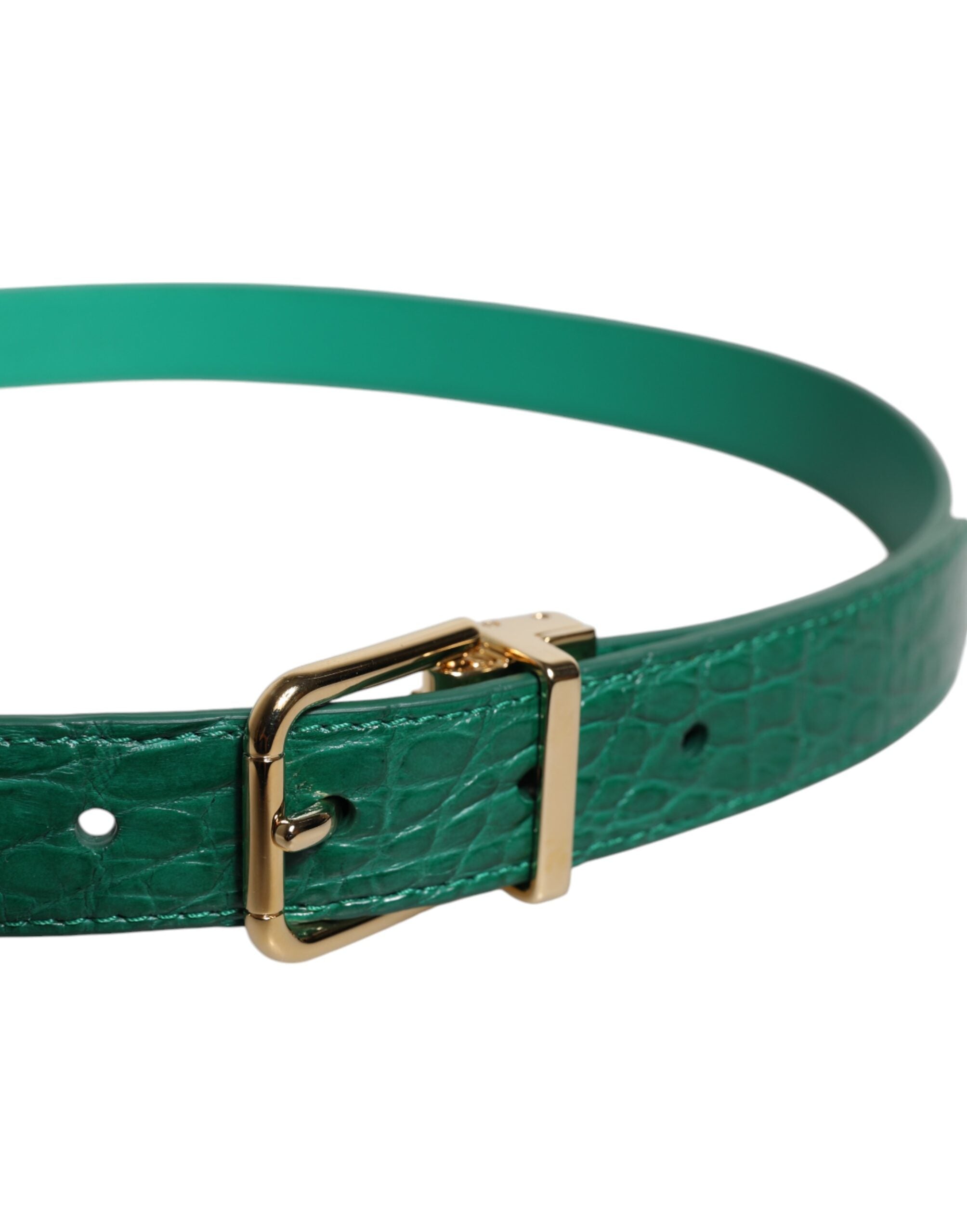 Green Leather Logo Metal Waist Buckle Belt - ventzia