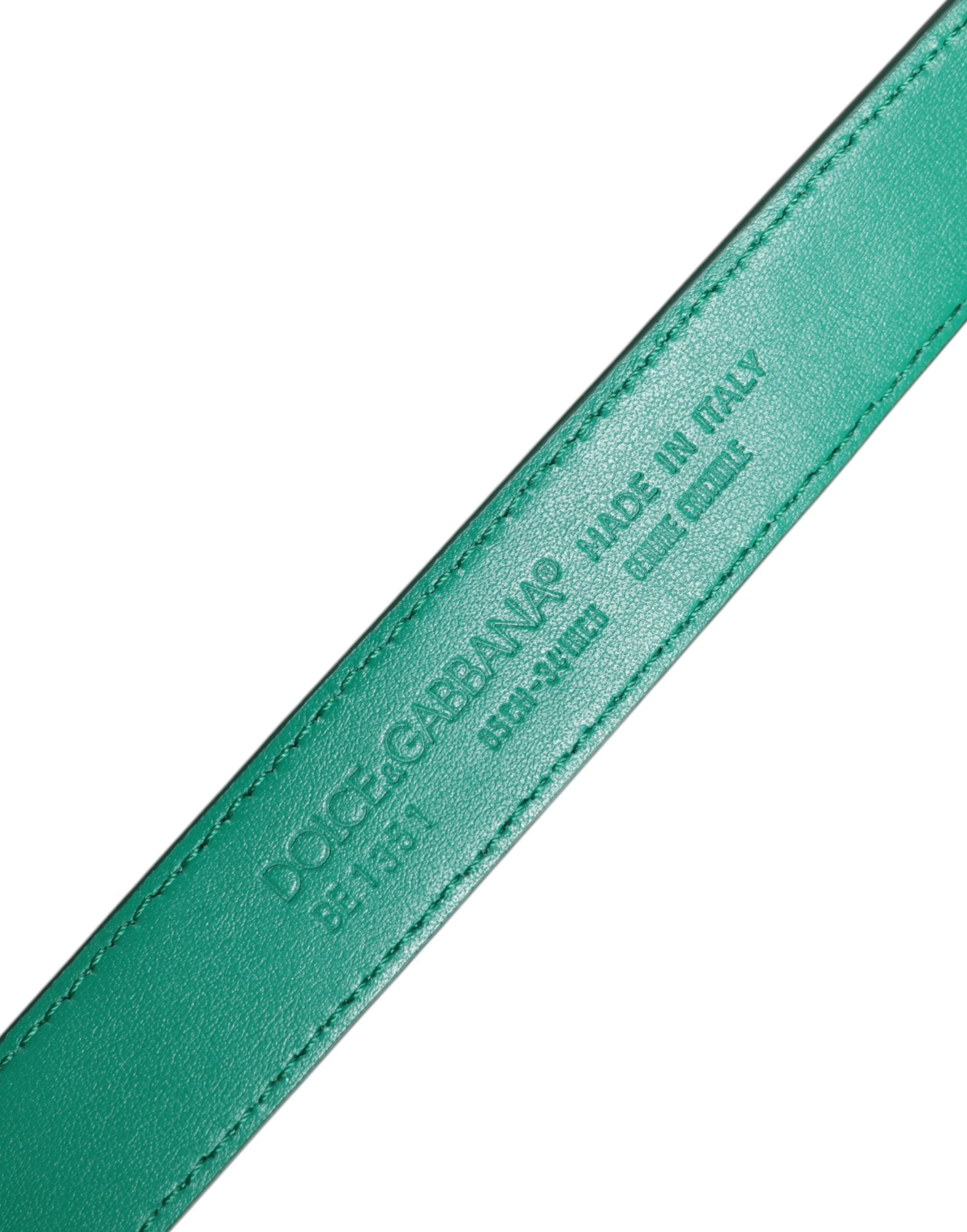 Green Leather Logo Metal Waist Buckle Belt - ventzia
