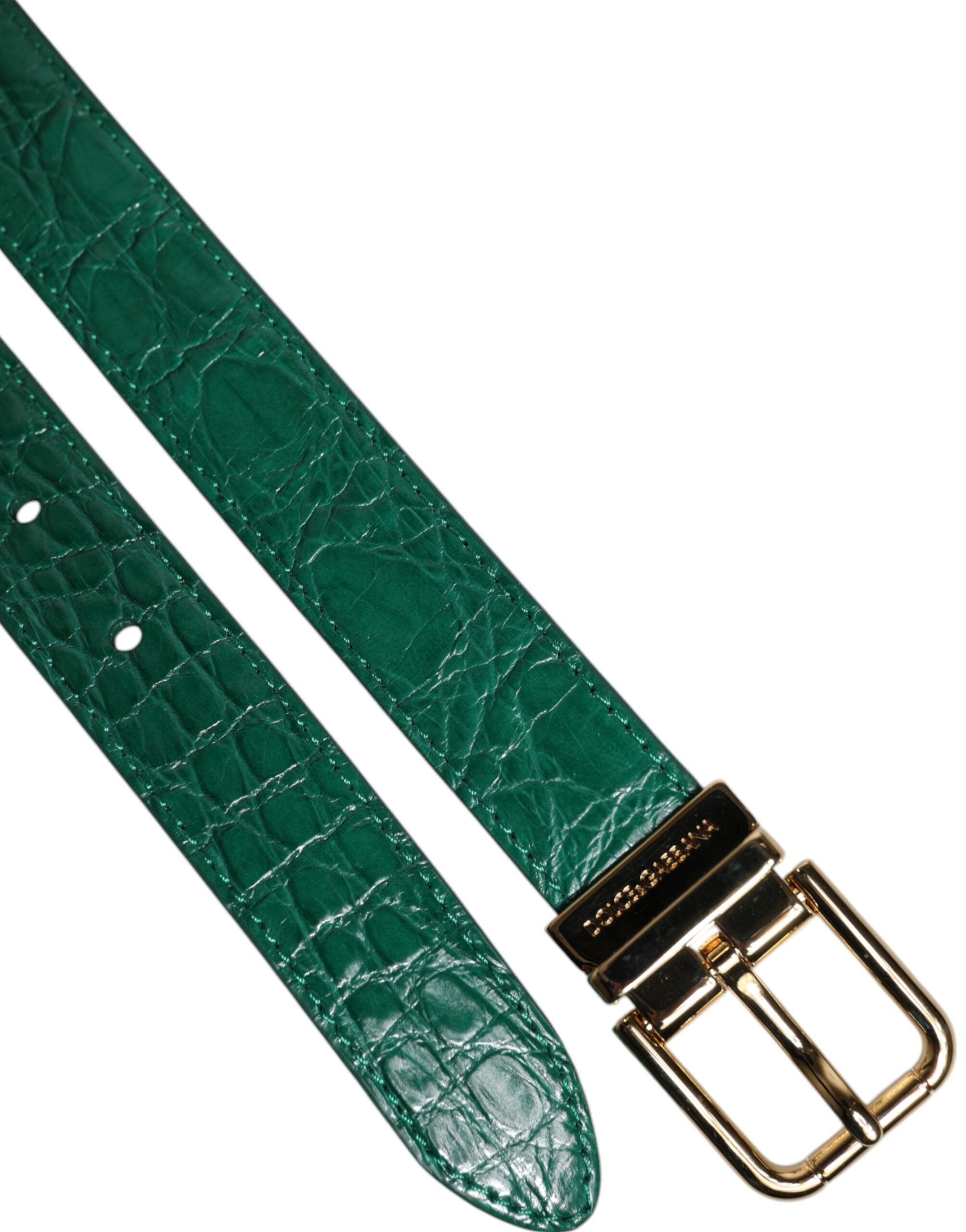 Green Leather Logo Metal Waist Buckle Belt - ventzia