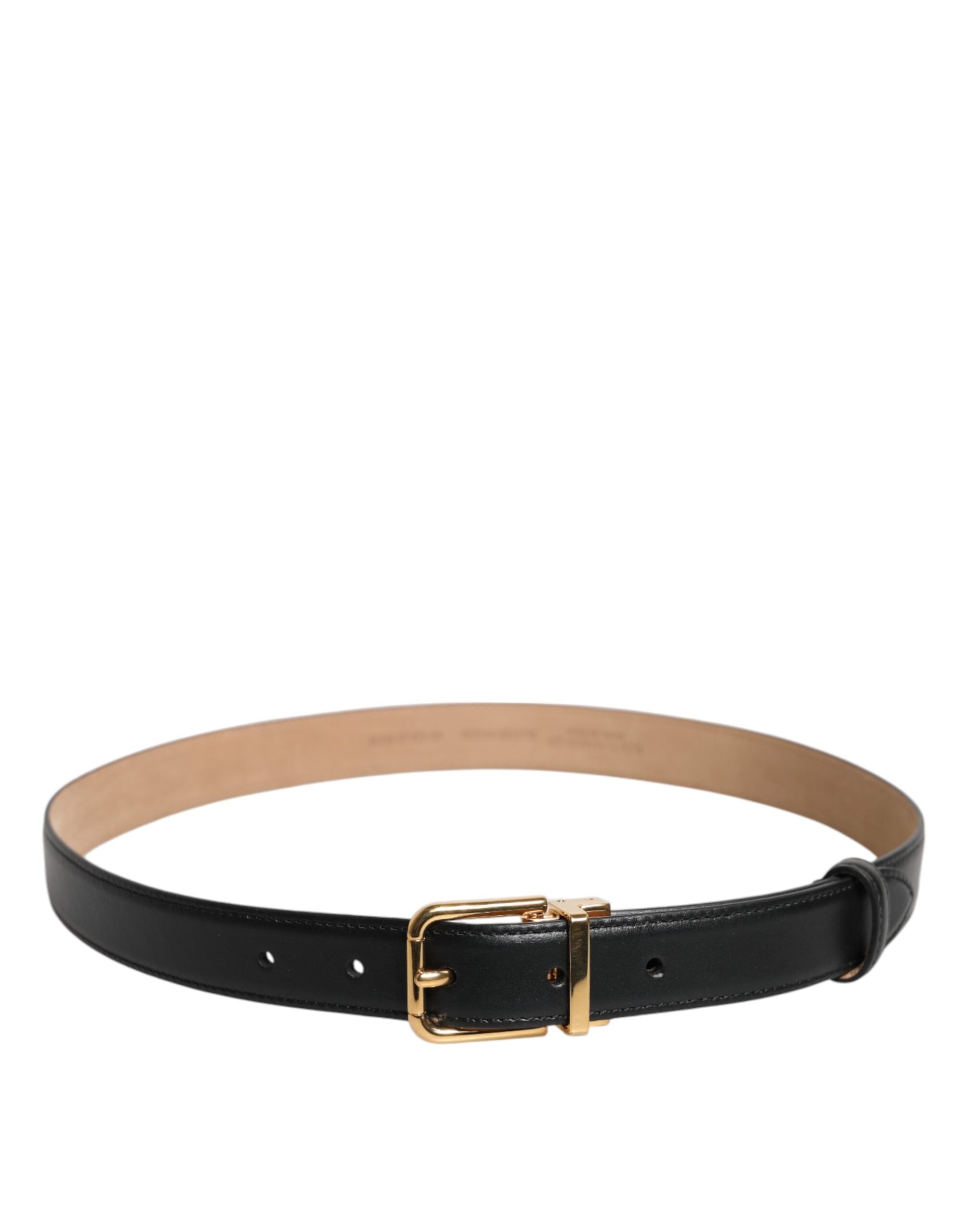 Black Leather Logo Metal Waist Buckle Belt - ventzia